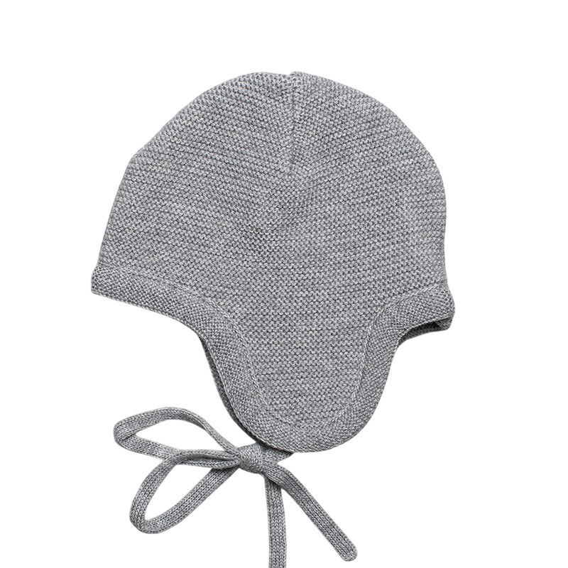 Mütze Merinowolle mit Ohren grau-mélange