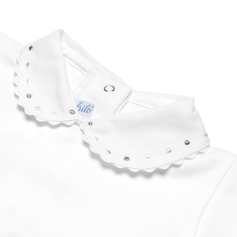 Long-sleeved body white with embroidered collar pink, gray, white