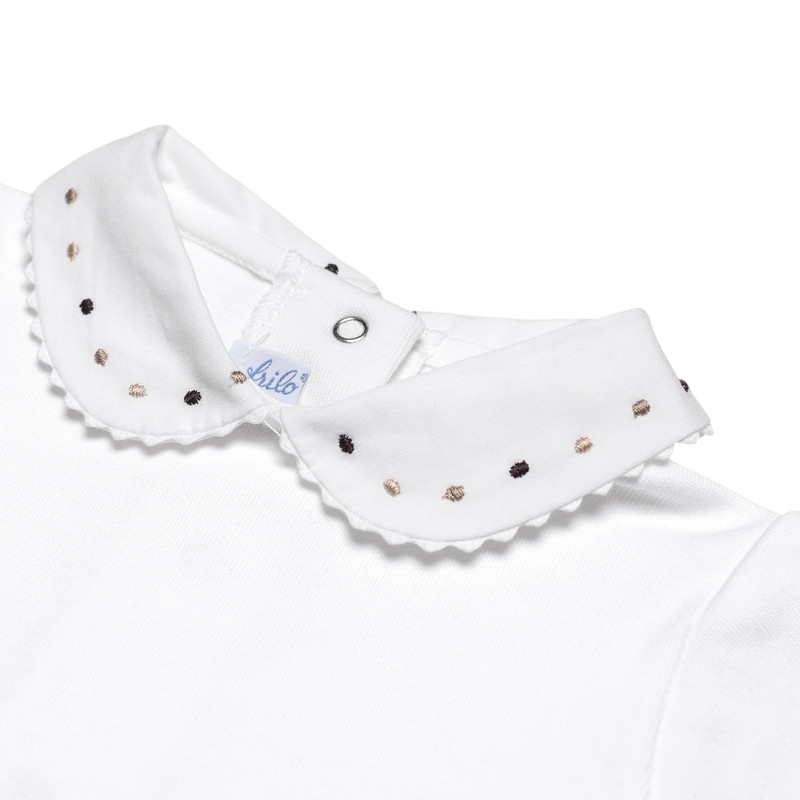 Long-sleeved body white with embroidered collar beige, brown