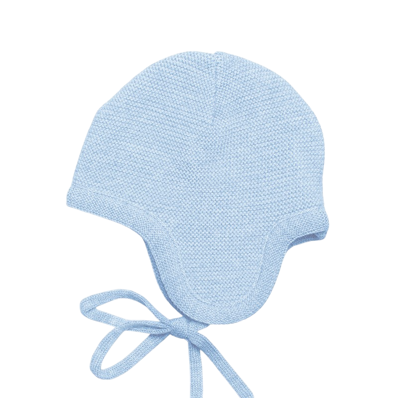 Merino wool hat with ears light blue