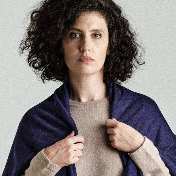 Kaschmir-Strick Schal Uni Blau