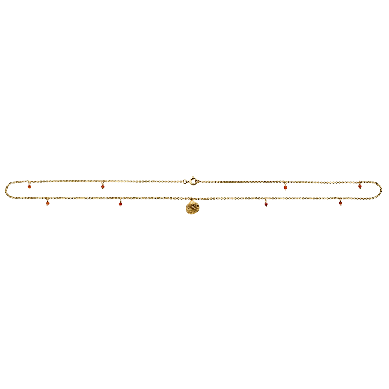 Necklace with 8 carnelian stones and shell pendant, gold-plated