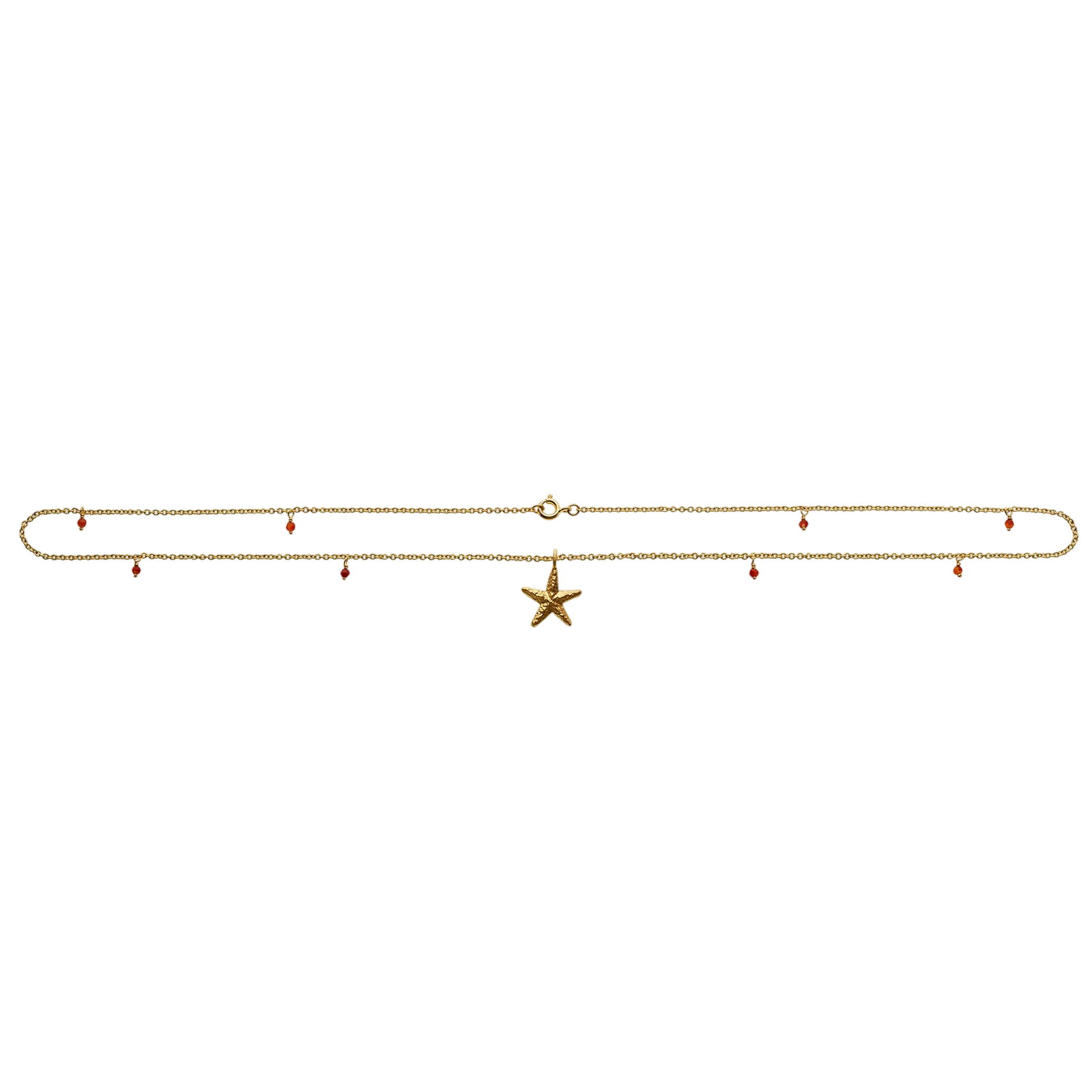 Necklace with 8 carnelian stones and starfish pendant, gold-plated