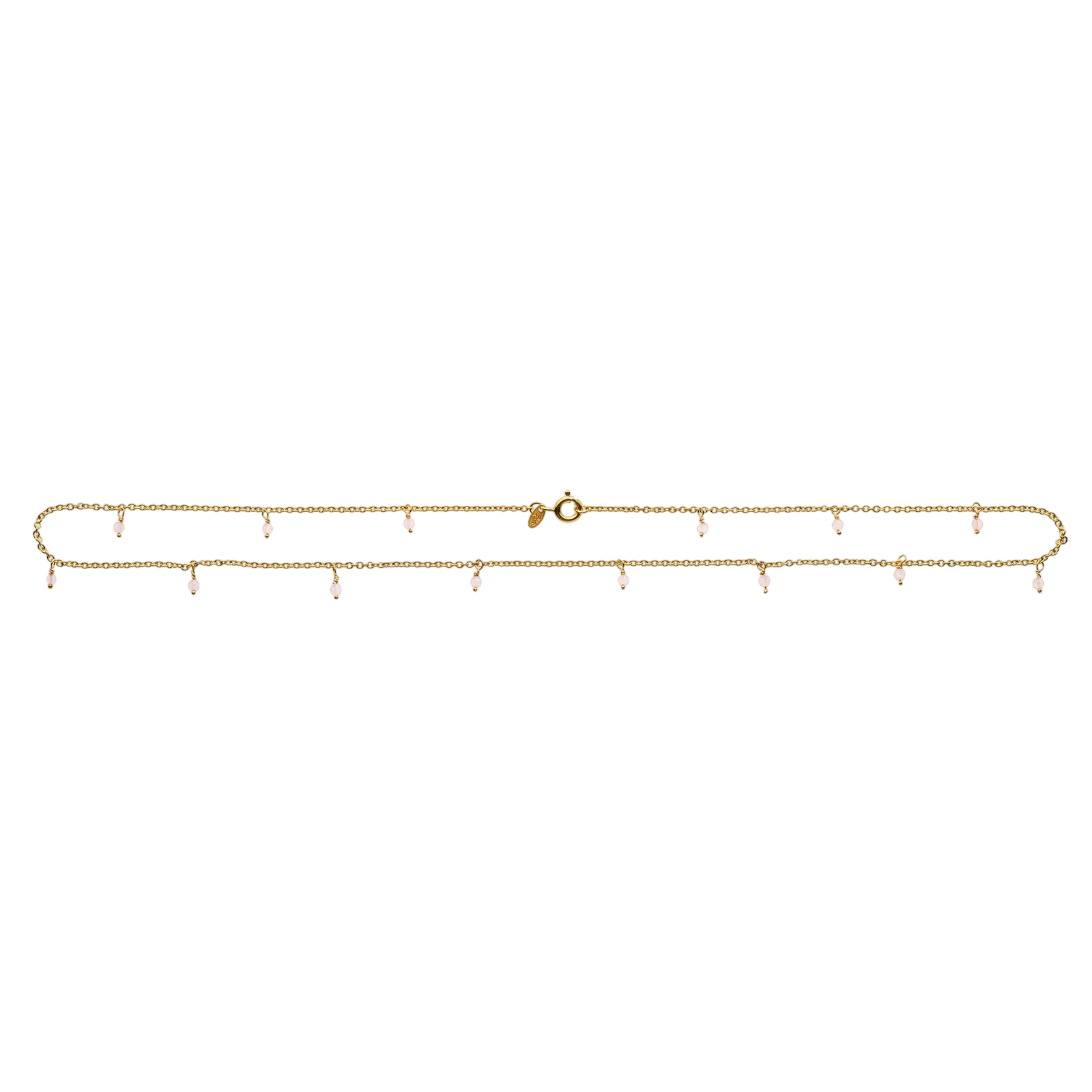 Collier mit 14 Rosenquarz Steinen, vergoldet