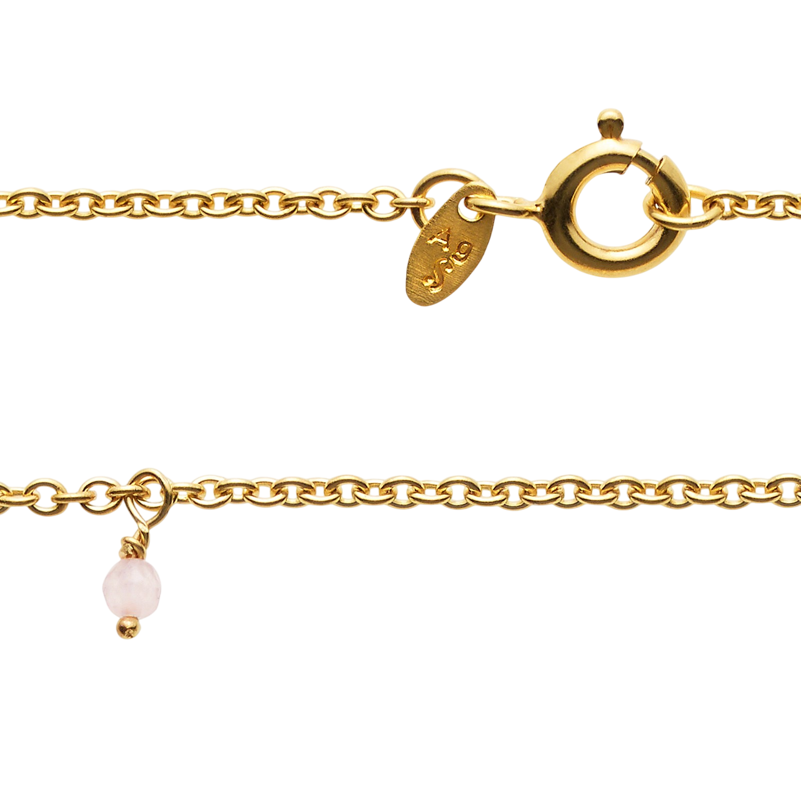 Collier avec 14 pierres de quartz rose, doré
