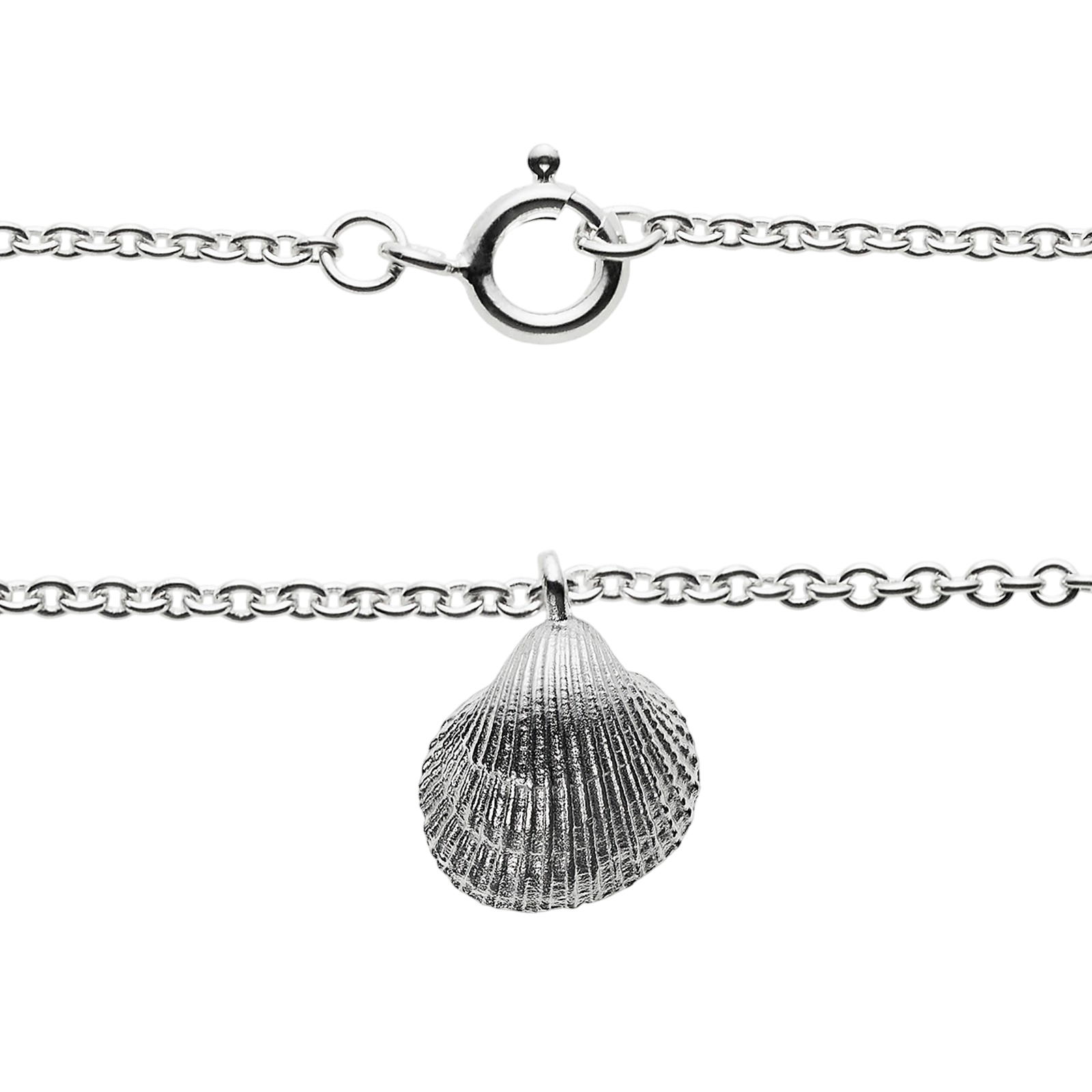 Necklace with 8 Amazonith stones and shell pendant, silver