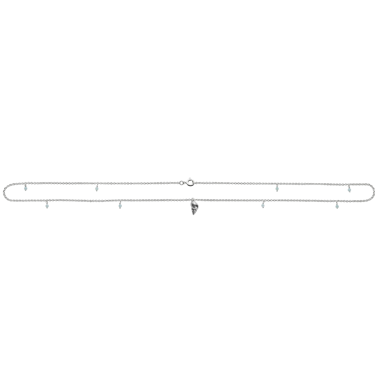 Necklace with 8 Amazonith stones and snail pendant, silver