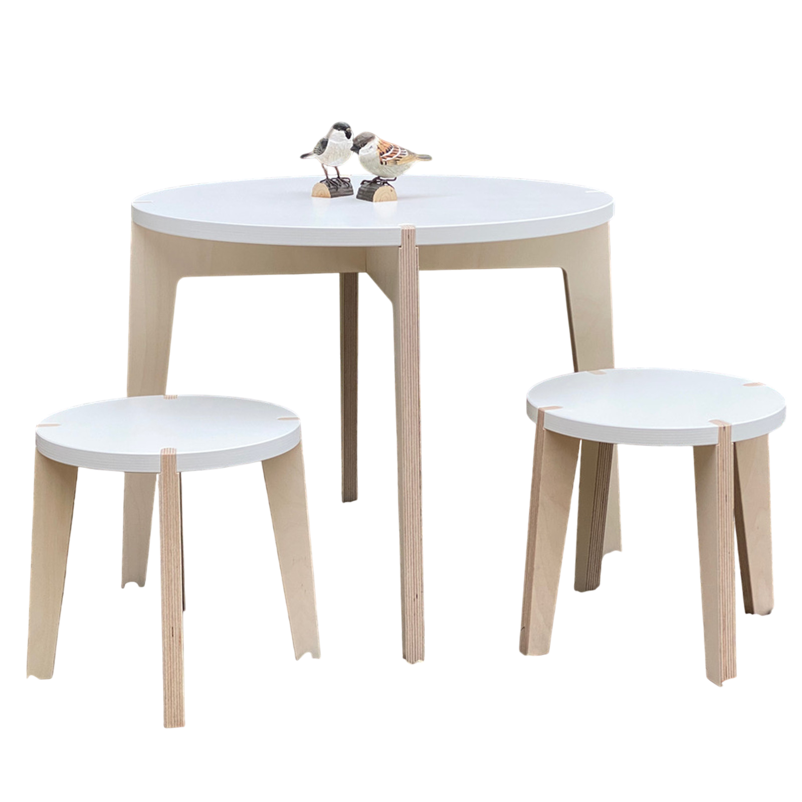 Kombiset, 1 Spieltisch rund, 2 Hocker (Farbe wählbar)