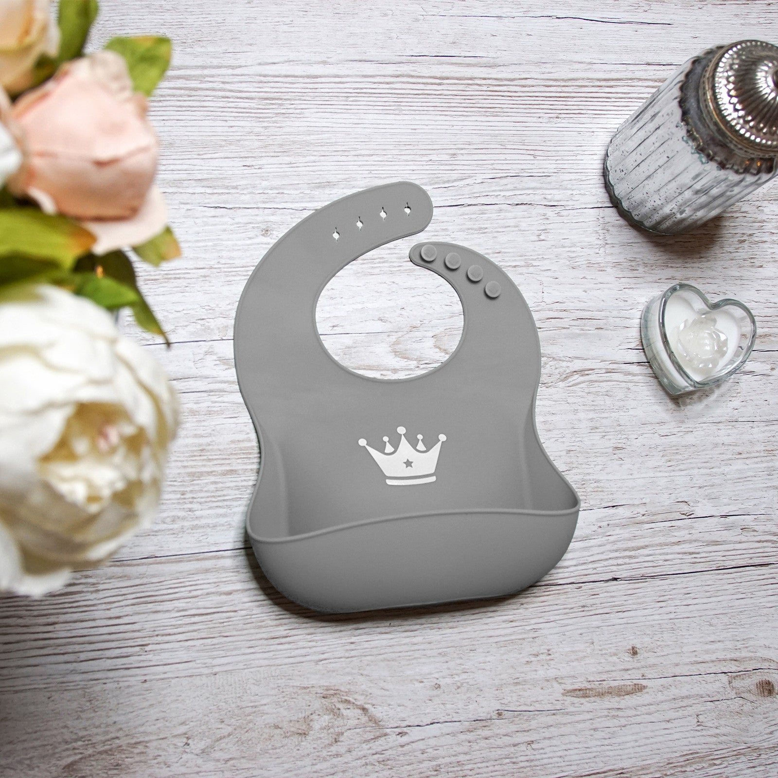 Silikon Lätzchen anthrazit mit Auffangschale inkl. Tragetasche