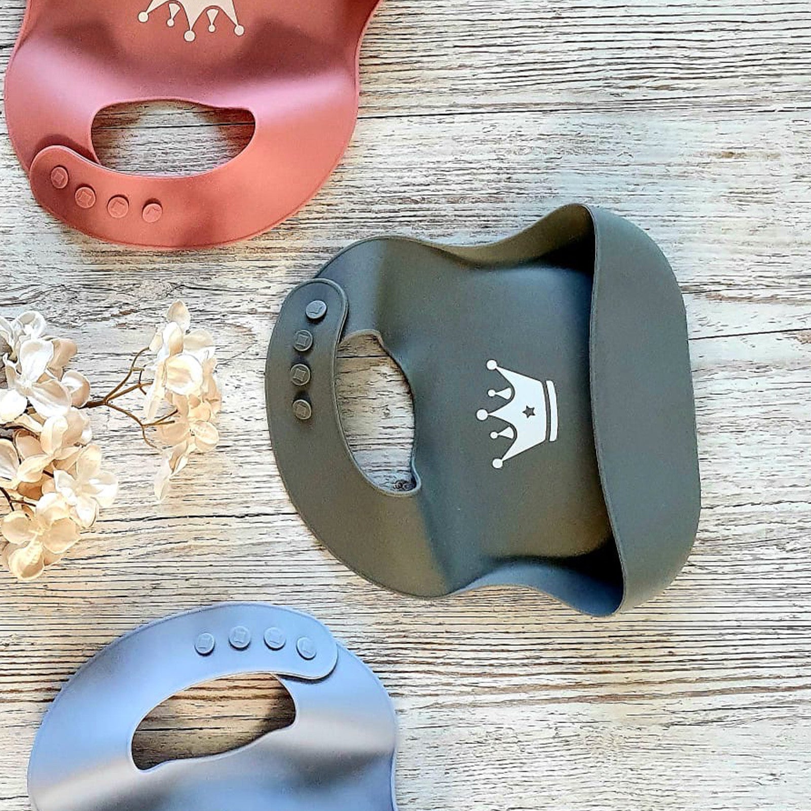 Silikon Lätzchen anthrazit mit Auffangschale inkl. Tragetasche