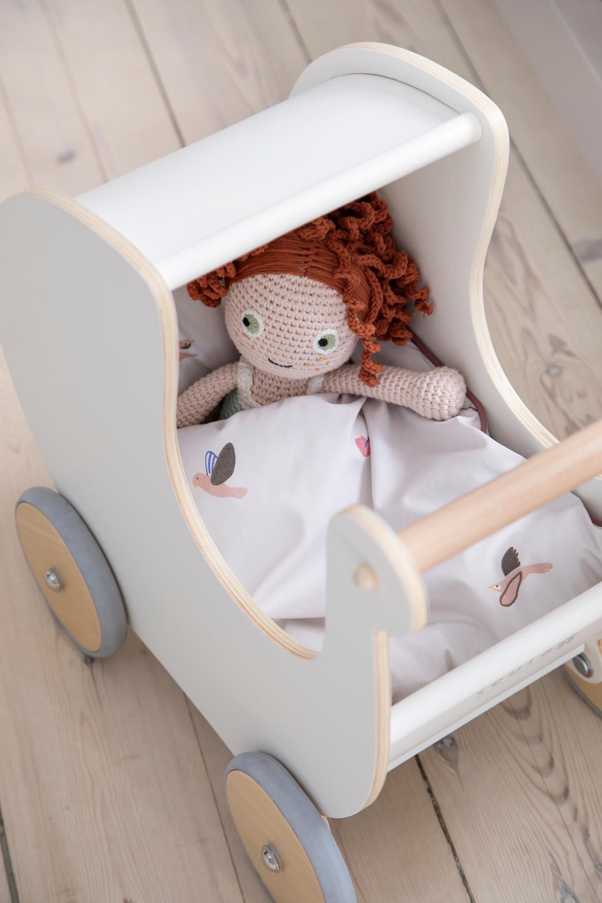 Wooden doll's pram, white