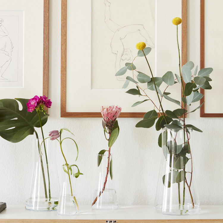 Désaltérant I petit Vases soufflés à la bouche, mètre en bois