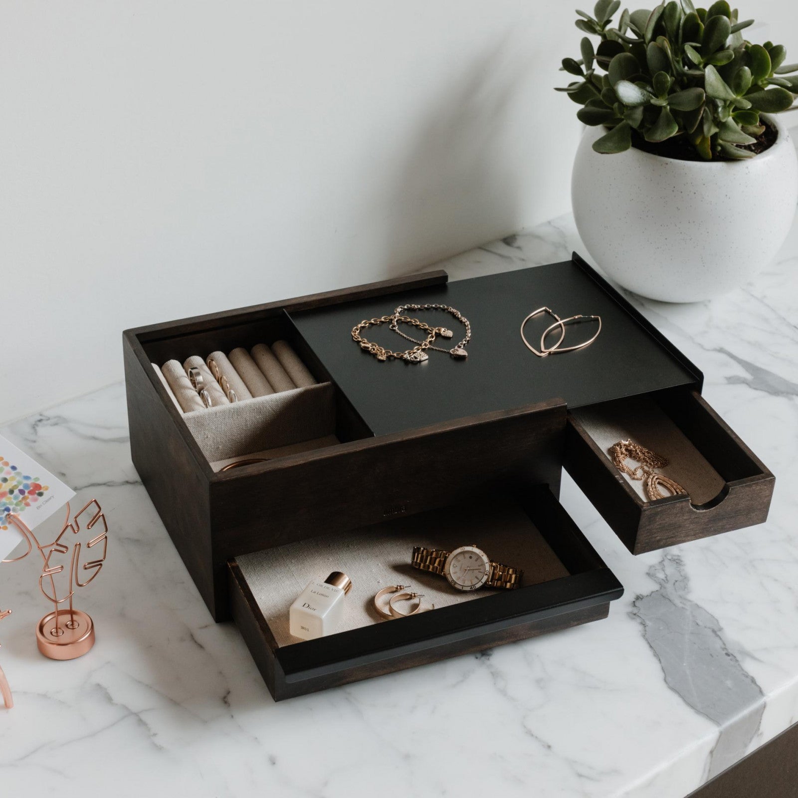 Porte-bijoux Stowit, noir/noyer