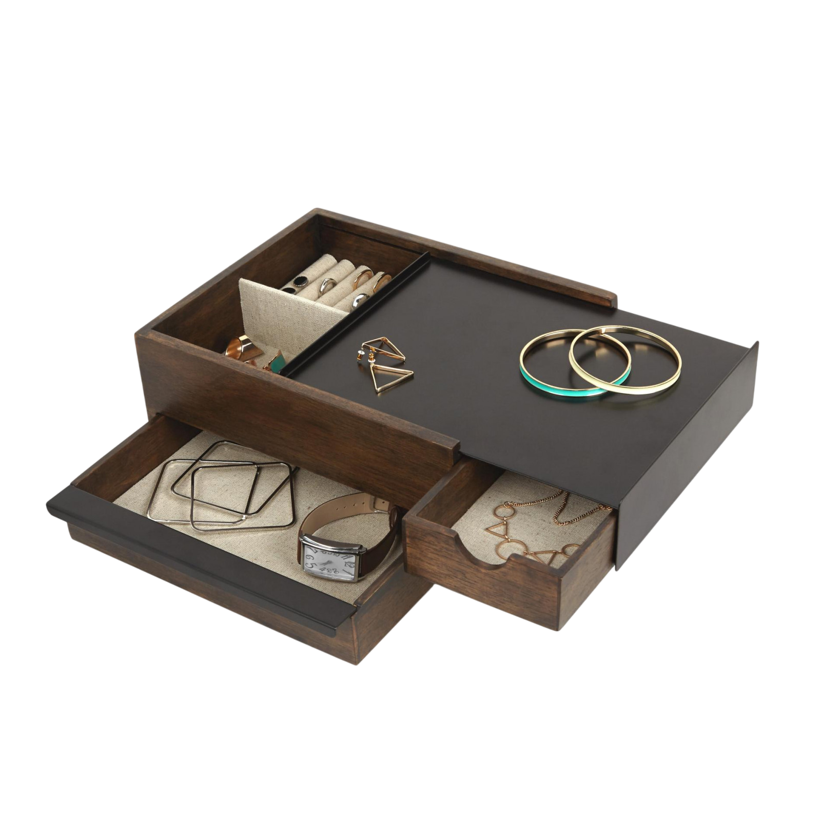 Porte-bijoux Stowit, noir/noyer