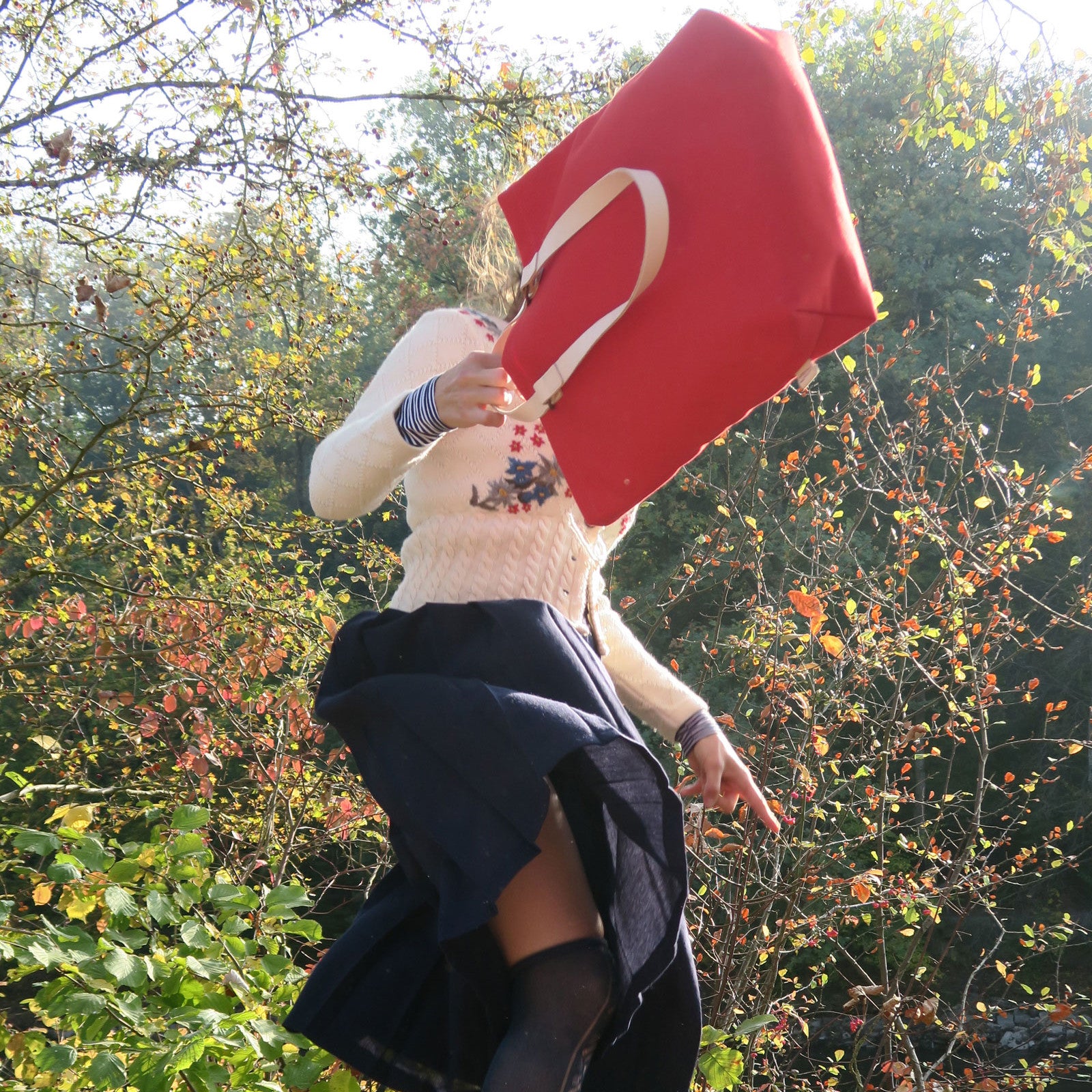 Shopper Sam Rouge, cuir naturel