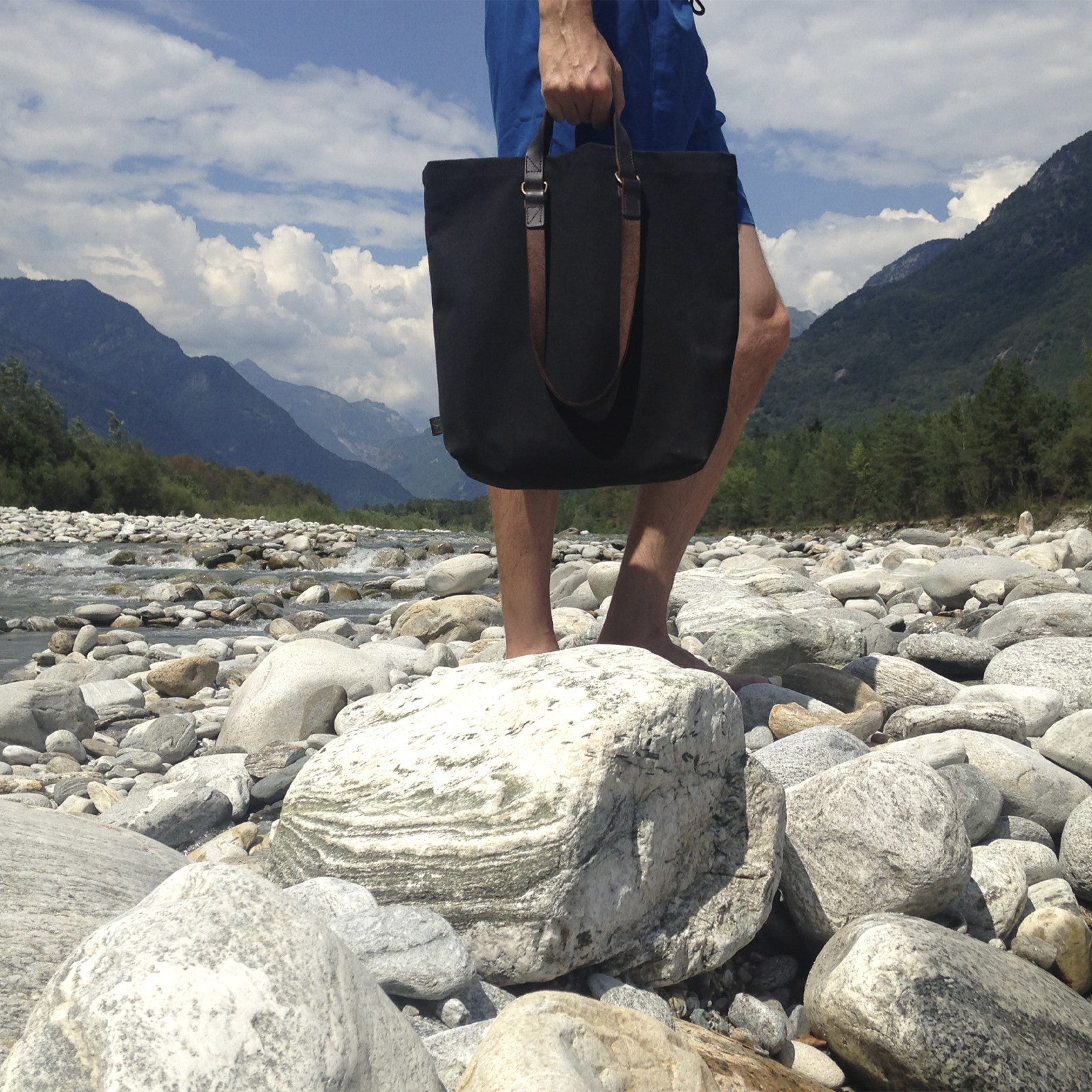 Shopper Sam noir, cuir marron