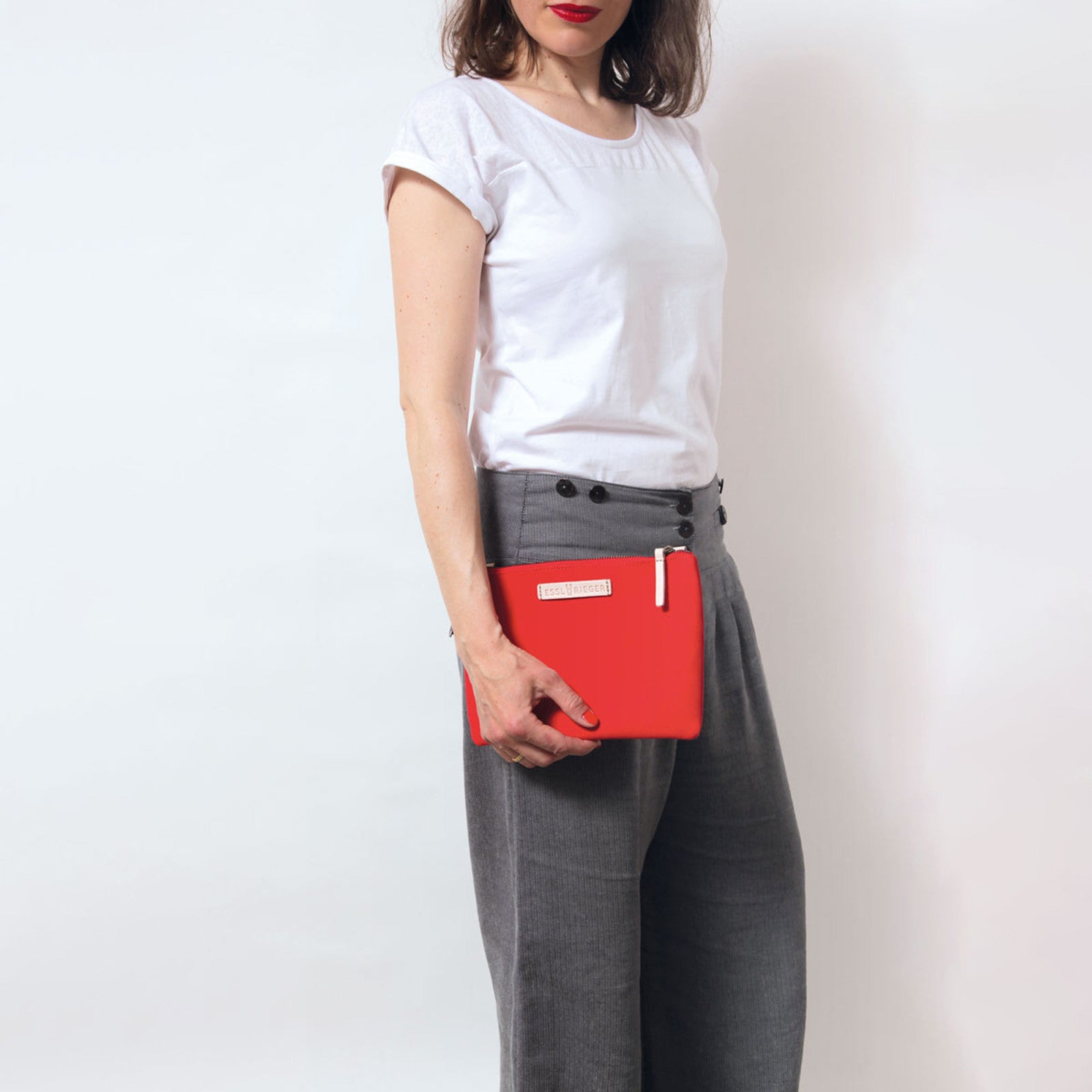 Clutch Charlie red, natural leather