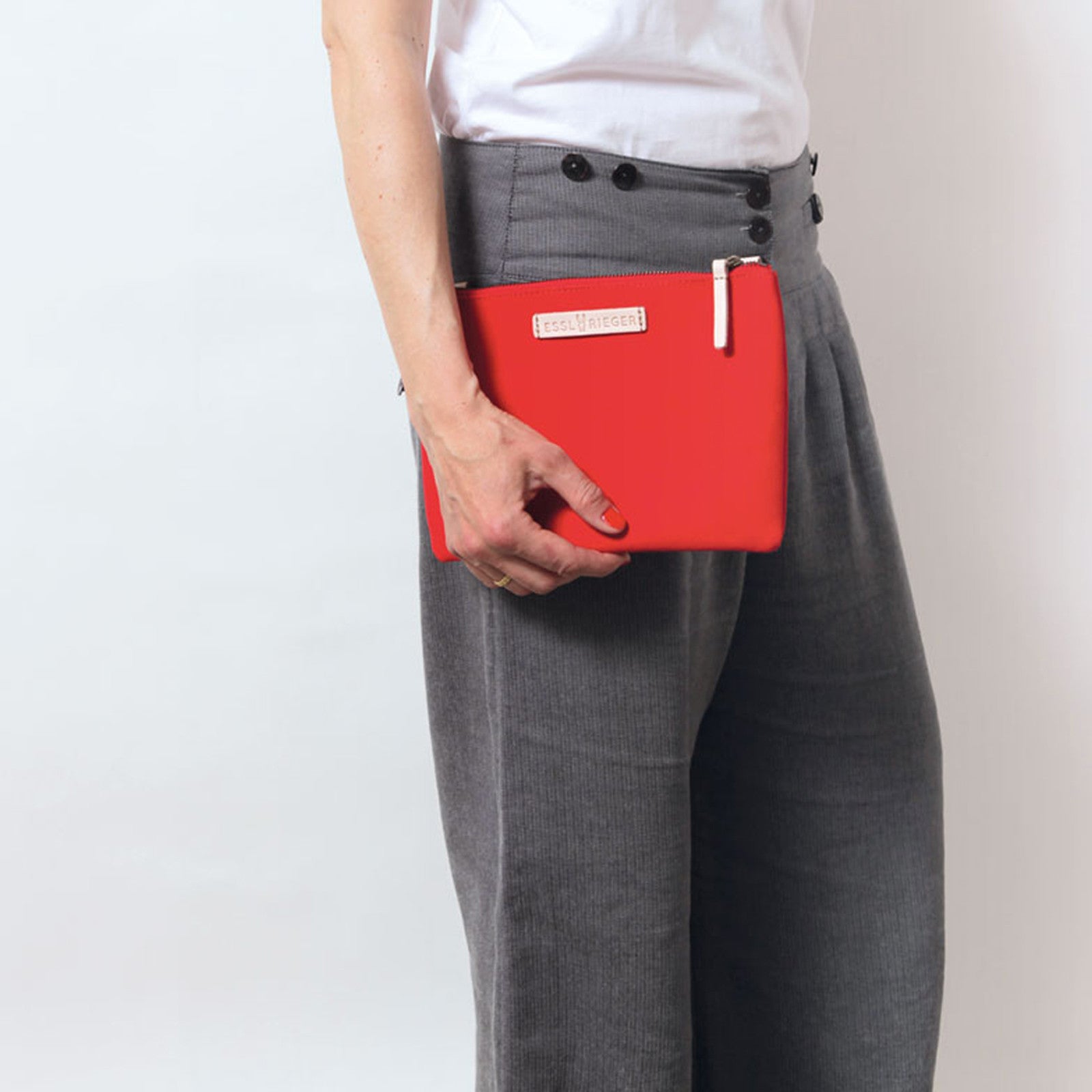 Clutch Charlie red, natural leather