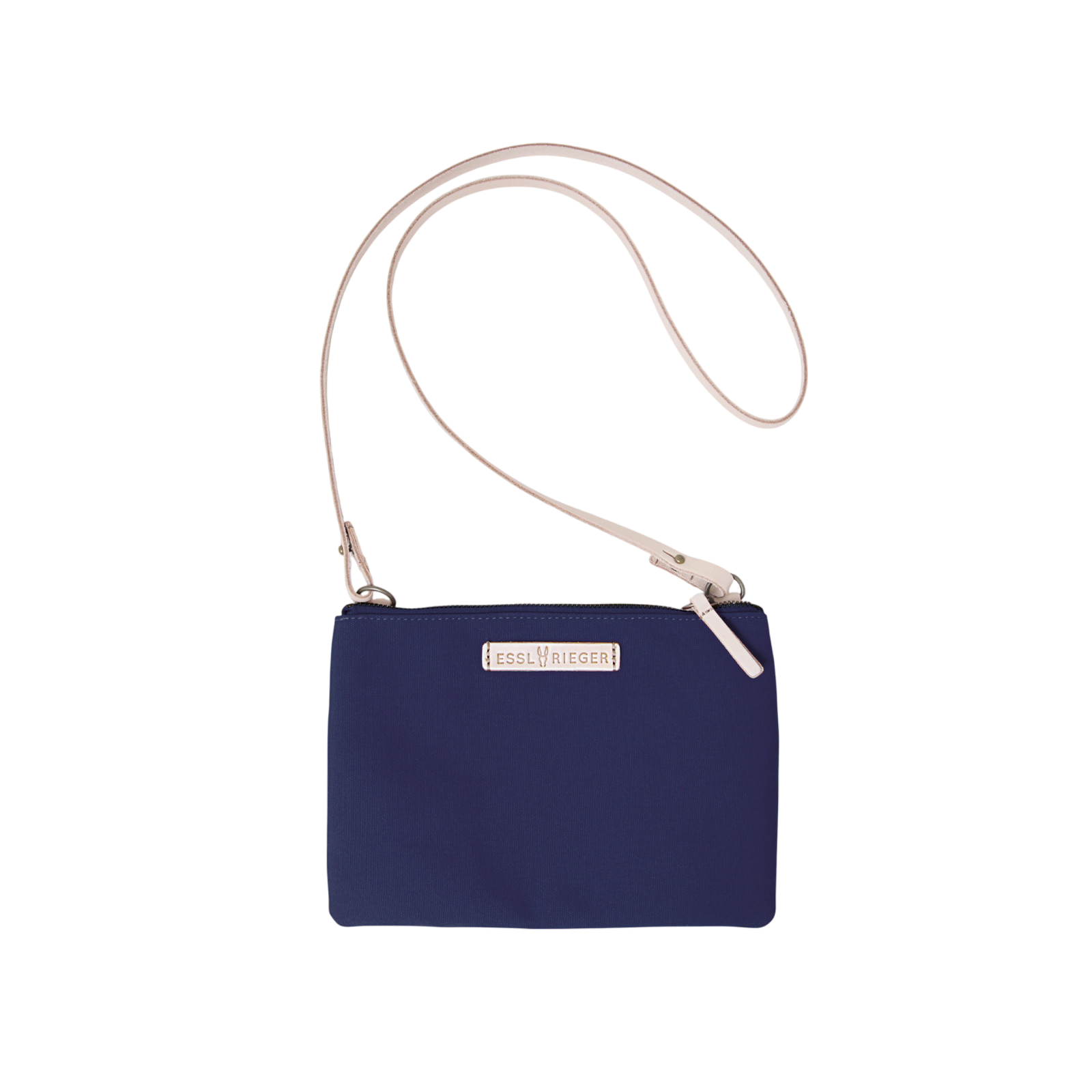 Clutch Charlie Navy, Leder Natur