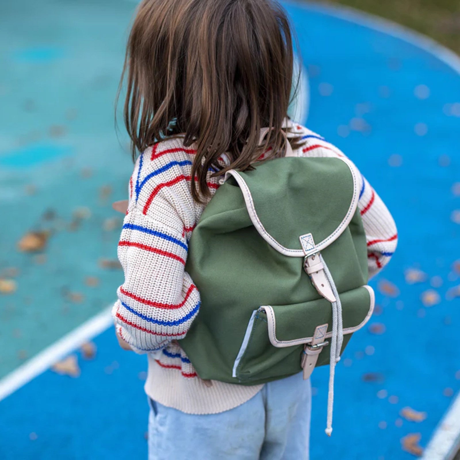Kinderrucksack Georgie Oliv, Leder Natur
