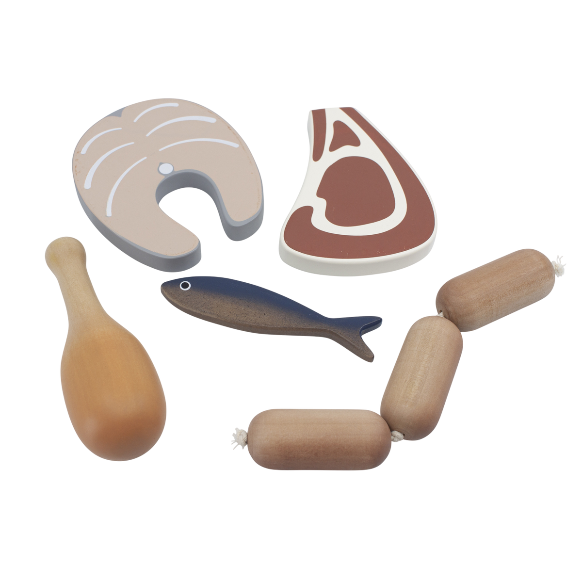 Spielzeuglebensmittel Fleisch und Fisch aus Holz