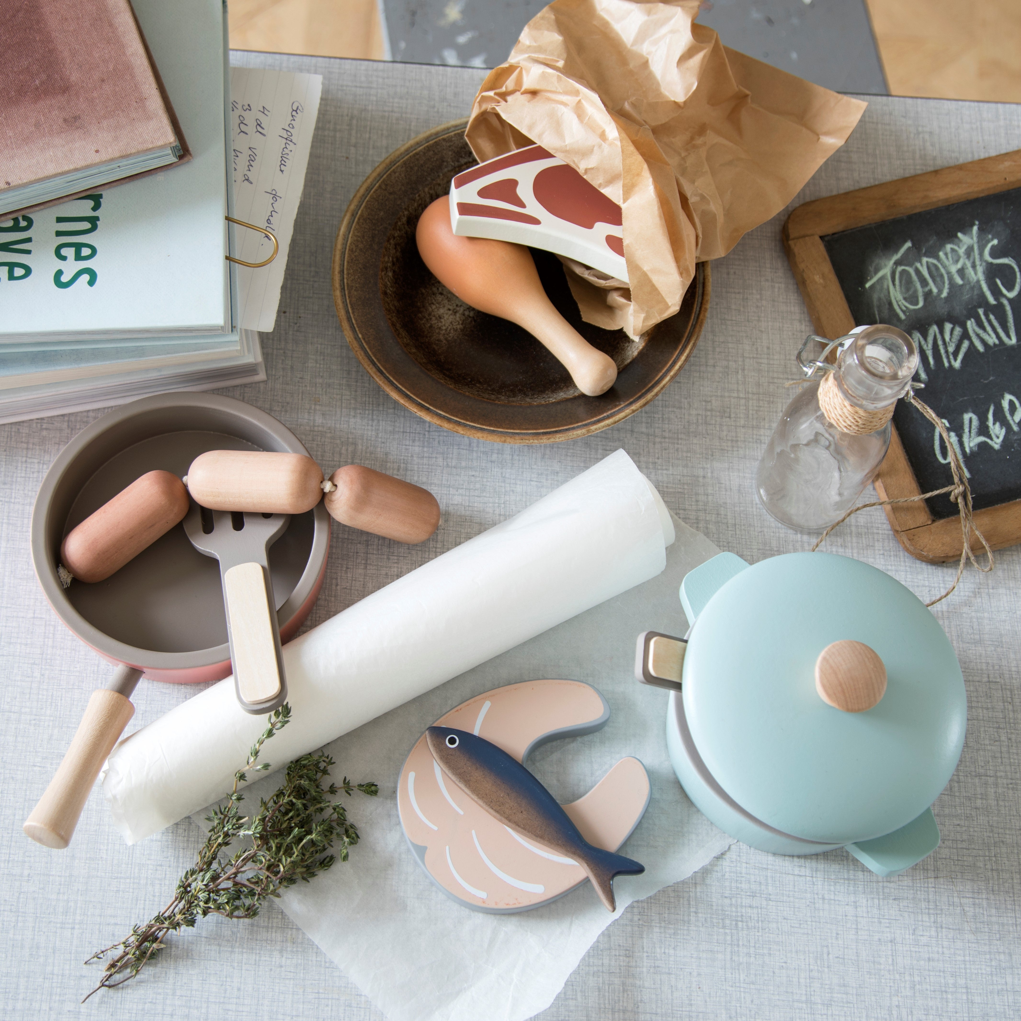 Jouets alimentaires Viande et poisson en bois