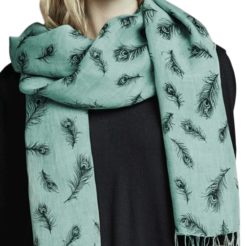 Leinen-Schal Pfauenauge türkis