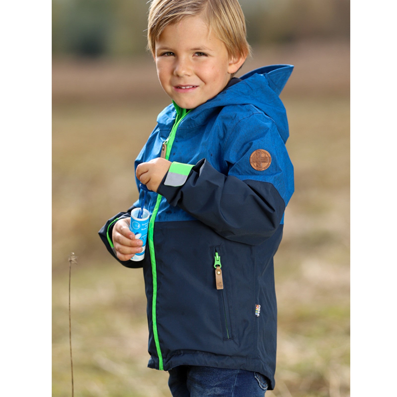 Kids Puck rain jacket peacock denim