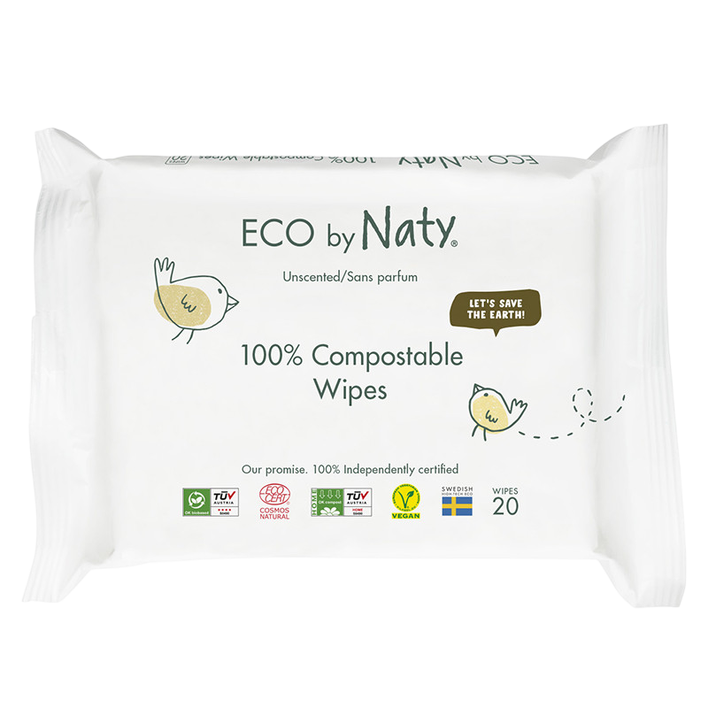 Feuchttücher 100% kompostierbar sensitiv unparfümiert Reisepackung