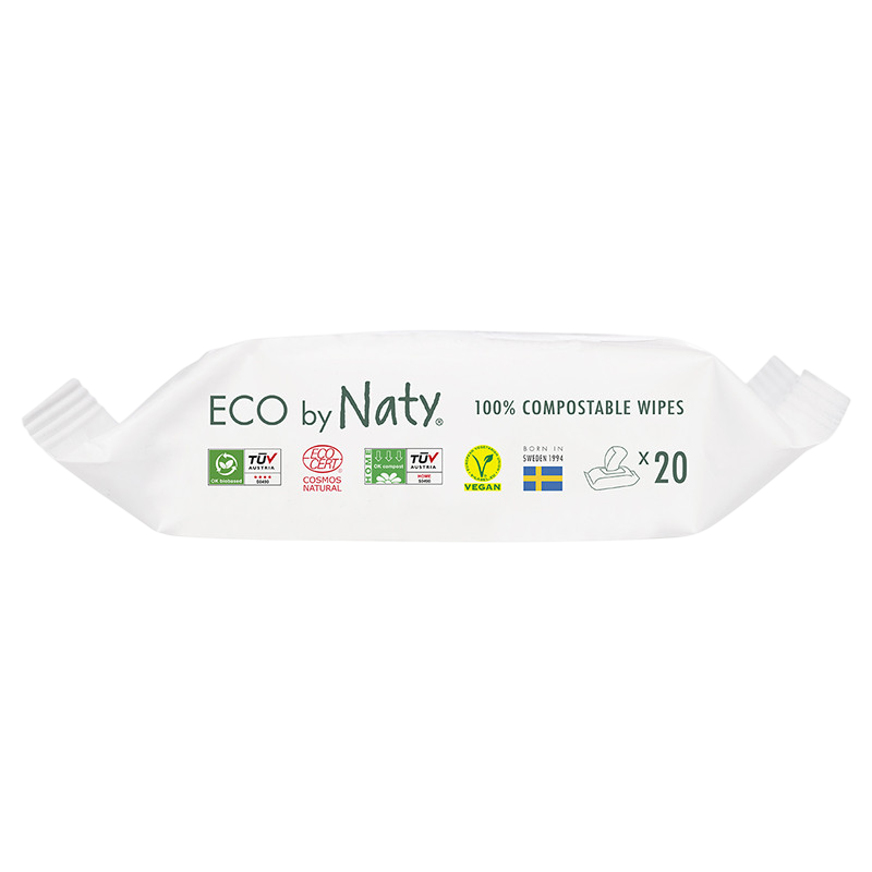 Lingettes humides 100% compostables sensibles non parfumées paquet de voyage