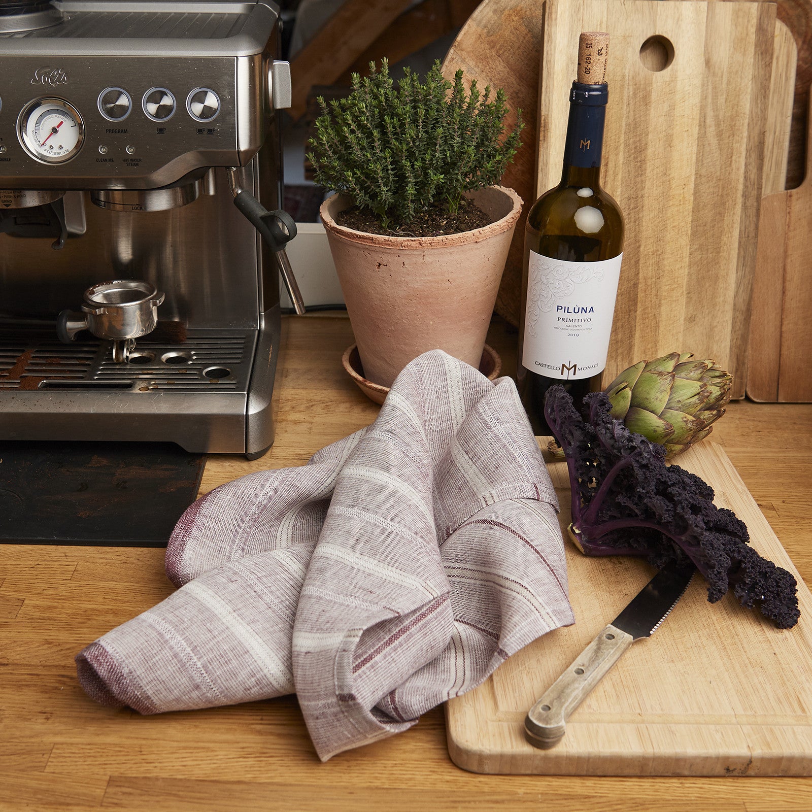 JULIETTE "Stripe" kitchen towel cassis 50x70cm