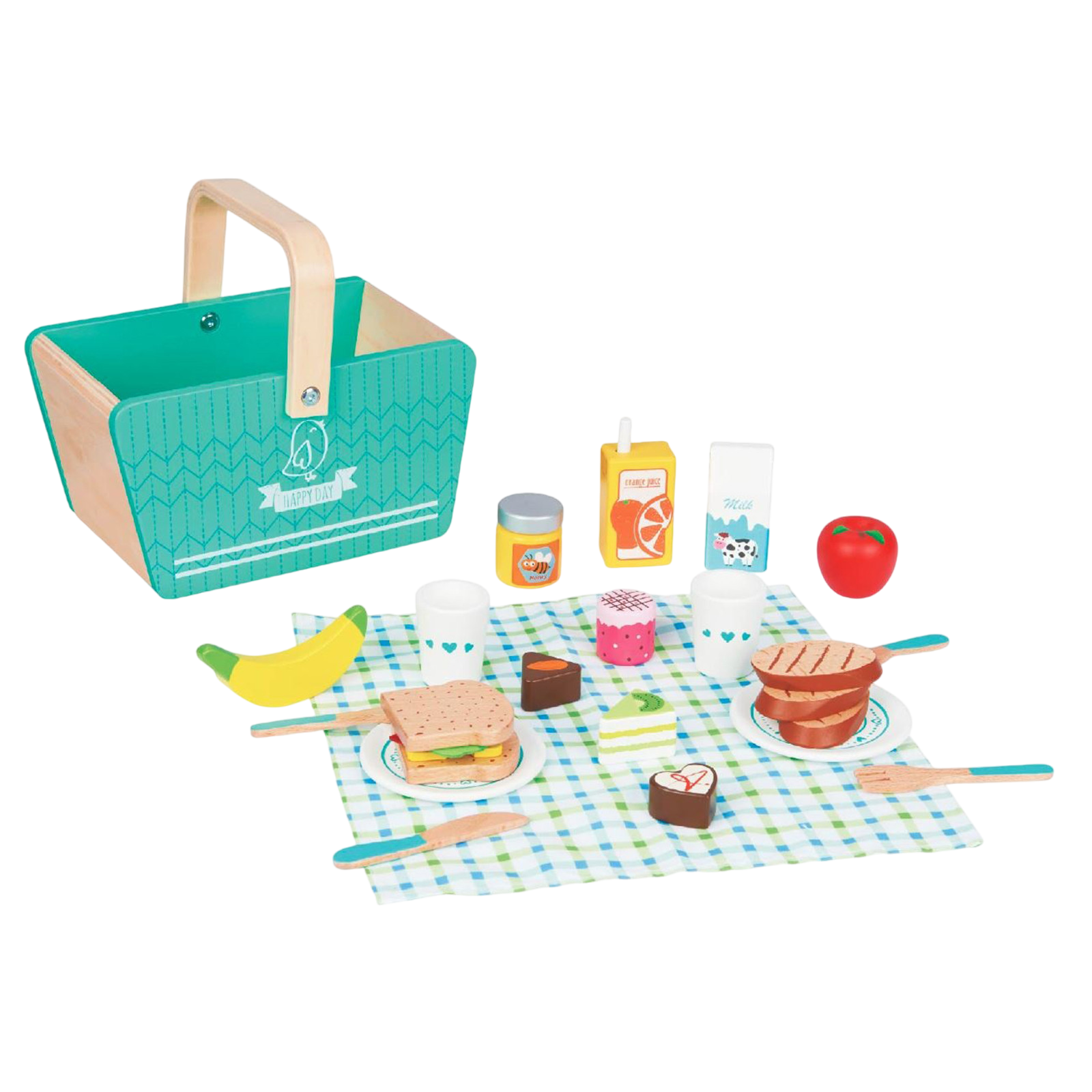 Spielba wooden picnic basket with accessories