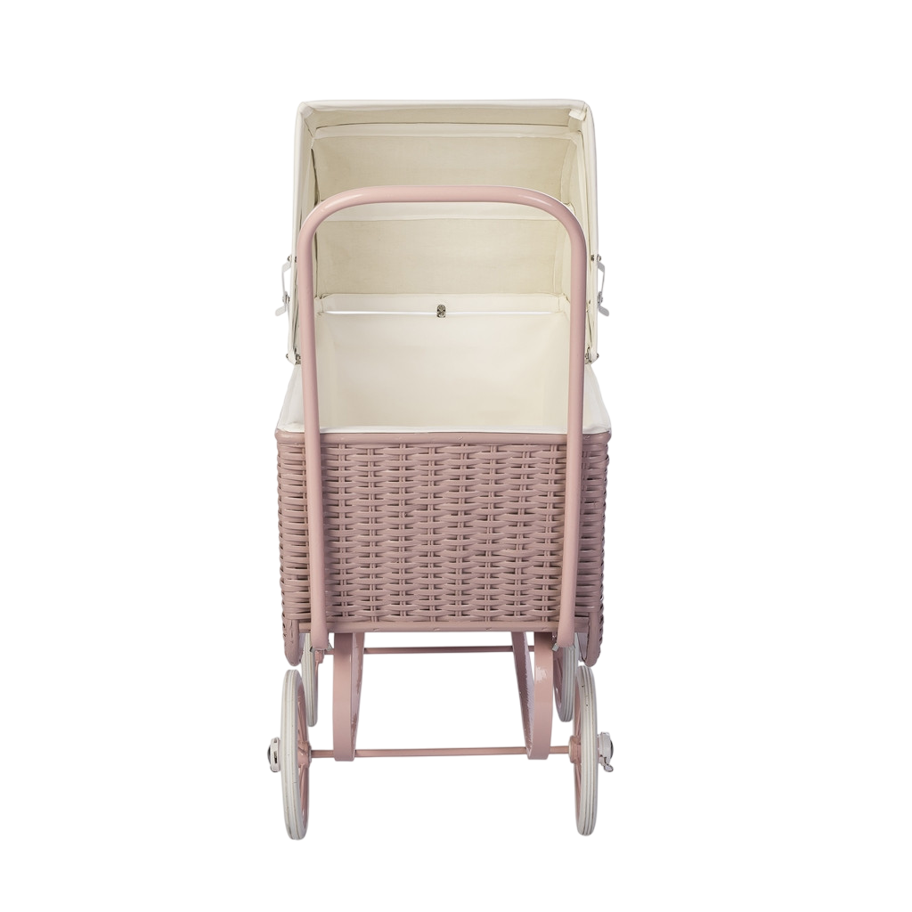 Poussette de poupée en rotin - rose
