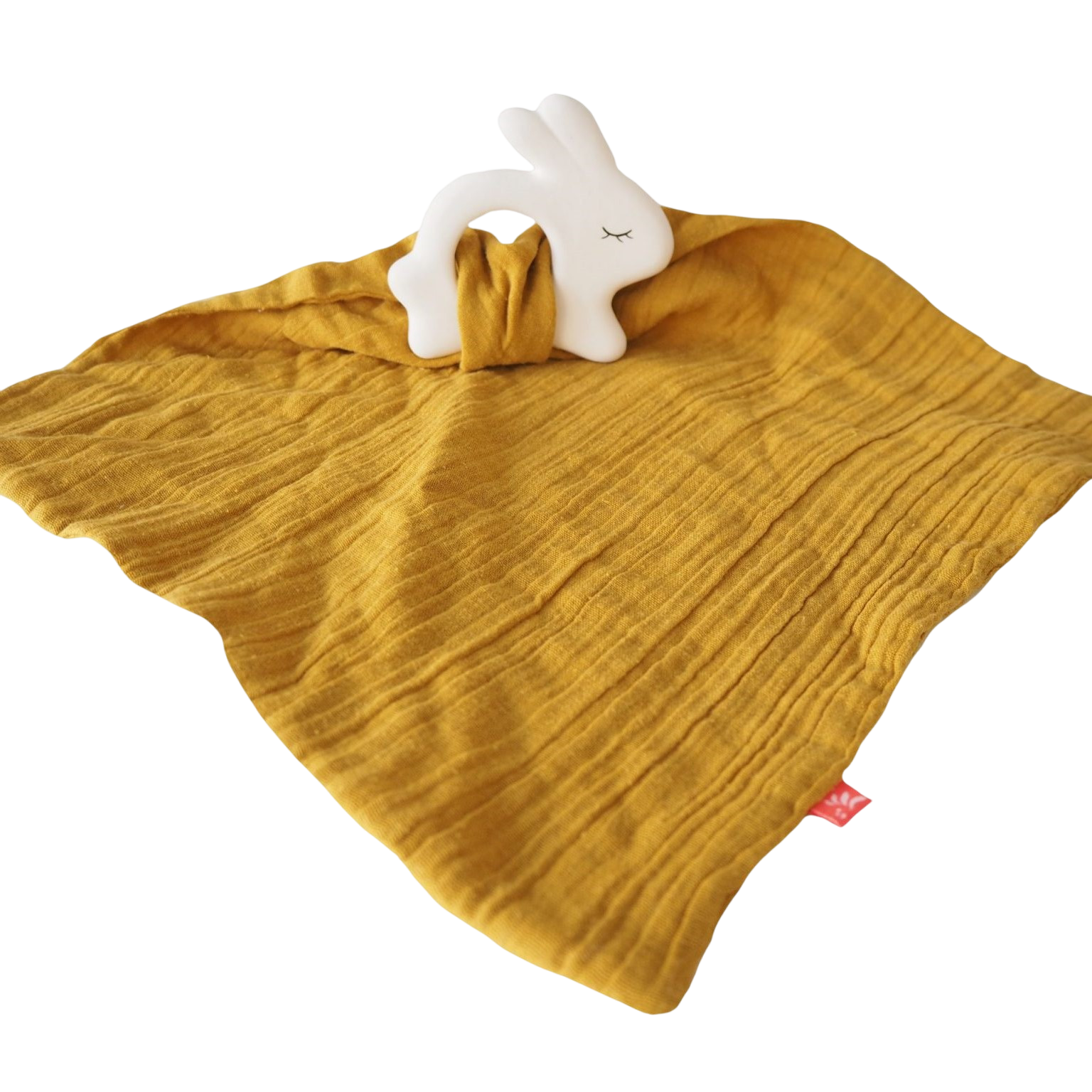 Rubber Rabbit mit Mullwindel Muslin senfgelb