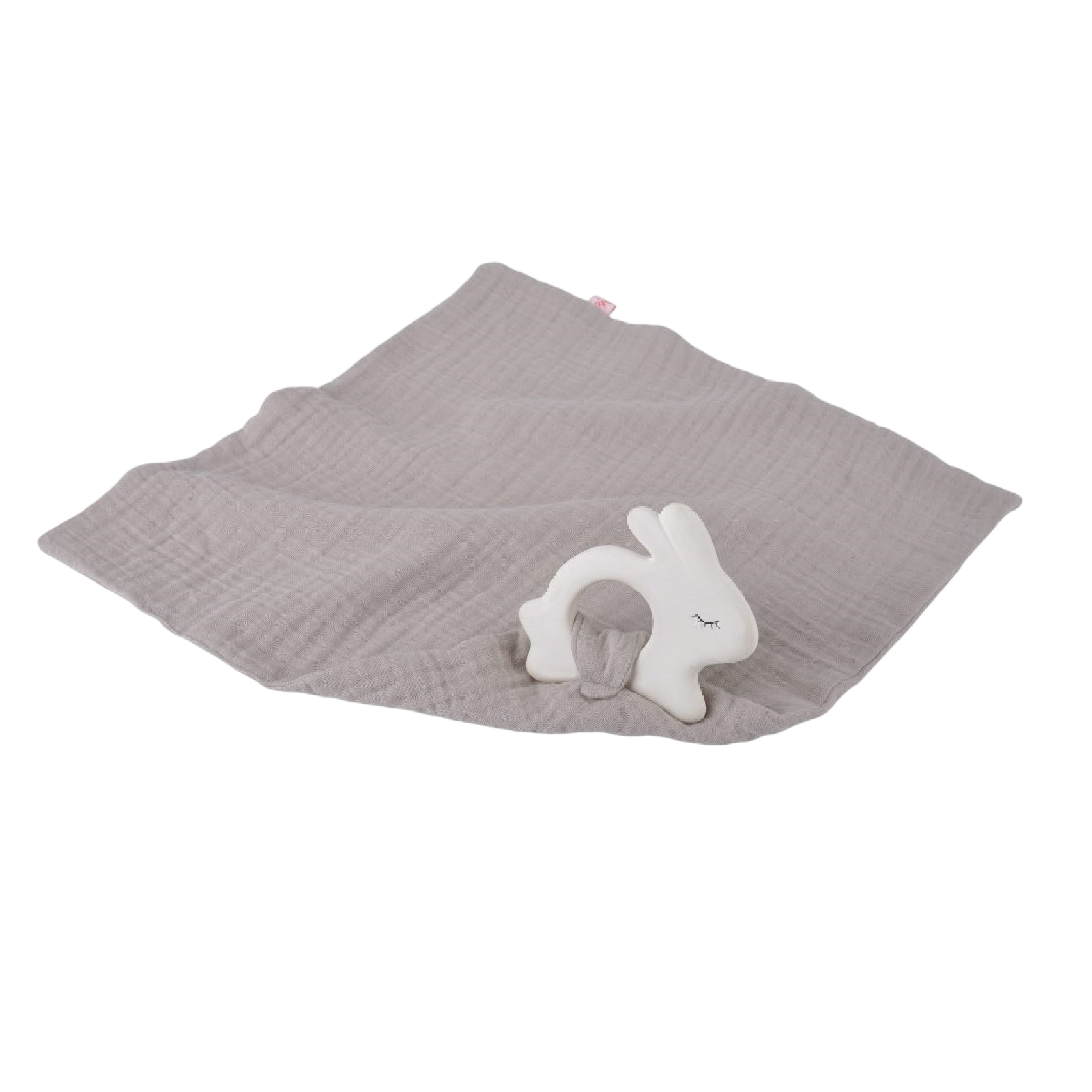 Rubber Rabbit mit Mullwindel Muslin silbergrau