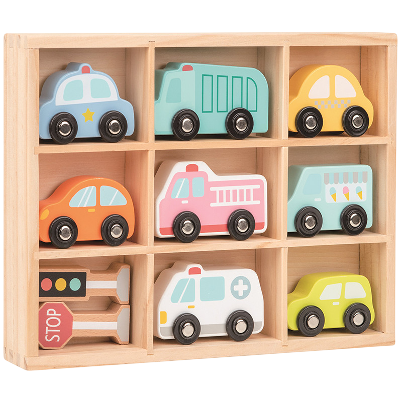 Spielba Set de véhicules dans une boîte en bois