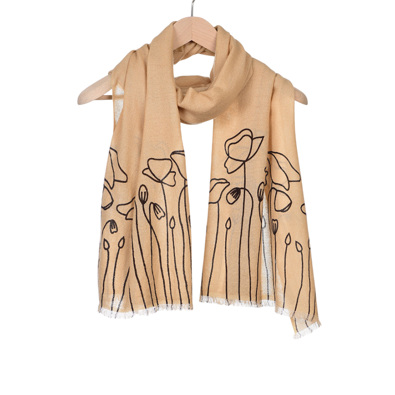 Woll-Schal Mohnblume Print Schwarz