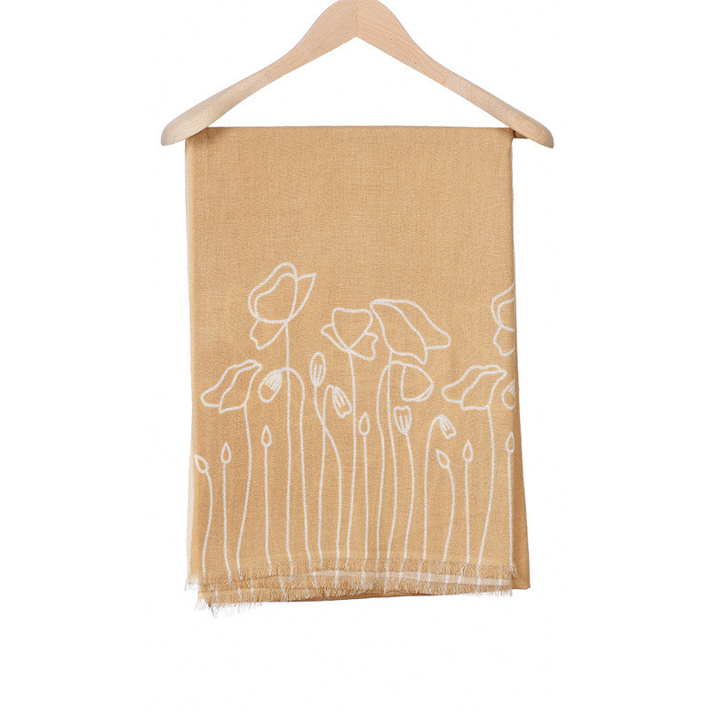 Woll-Schal Mohnblume Print Weiss