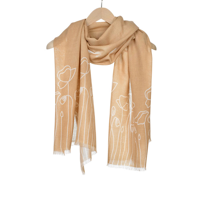 Woll-Schal Mohnblume Print Weiss