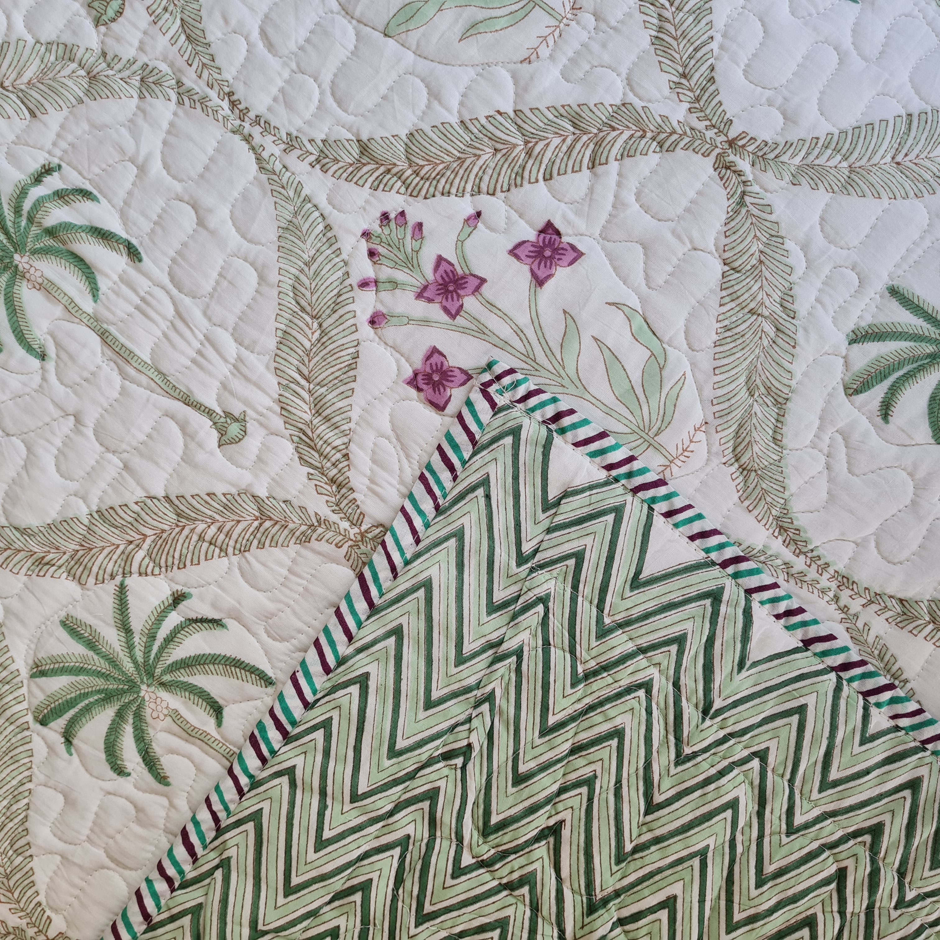 Jeté de lit Block Print Throw Double Mint Green