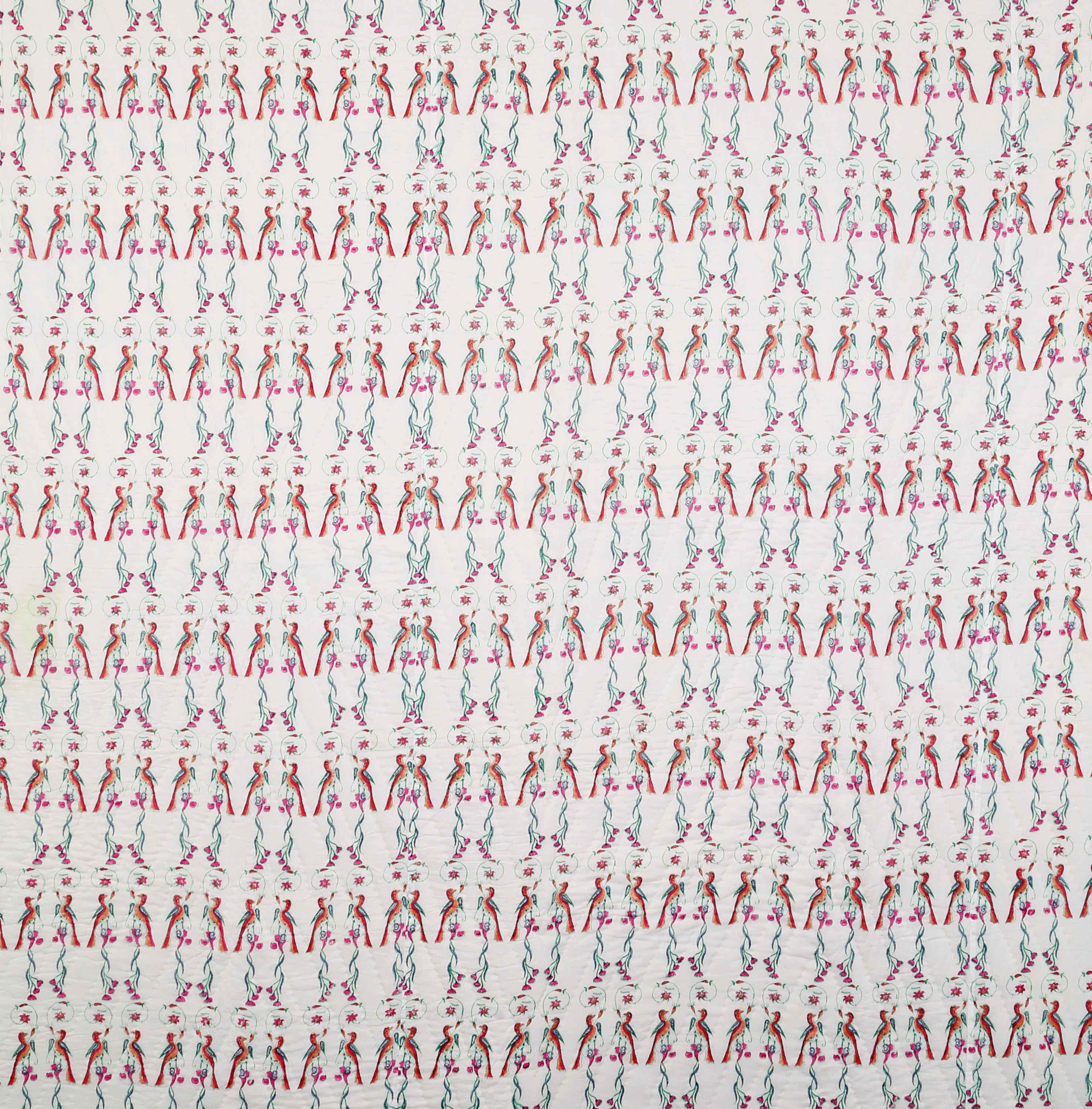 Quilt Bird of Paradise 230 x 270 cm reversible White, green, red