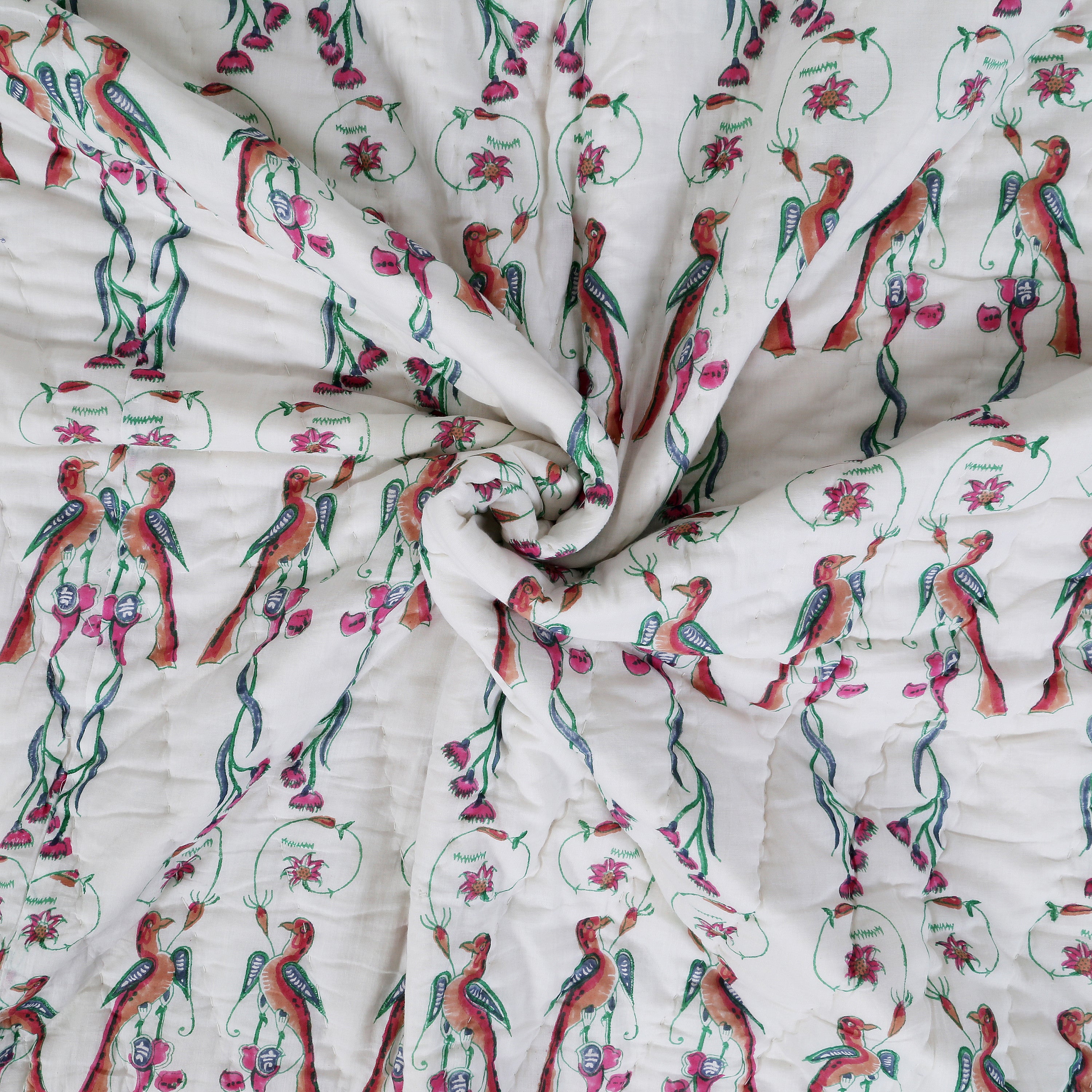 Quilt Bird of Paradise 230 x 270 cm reversible White, green, red