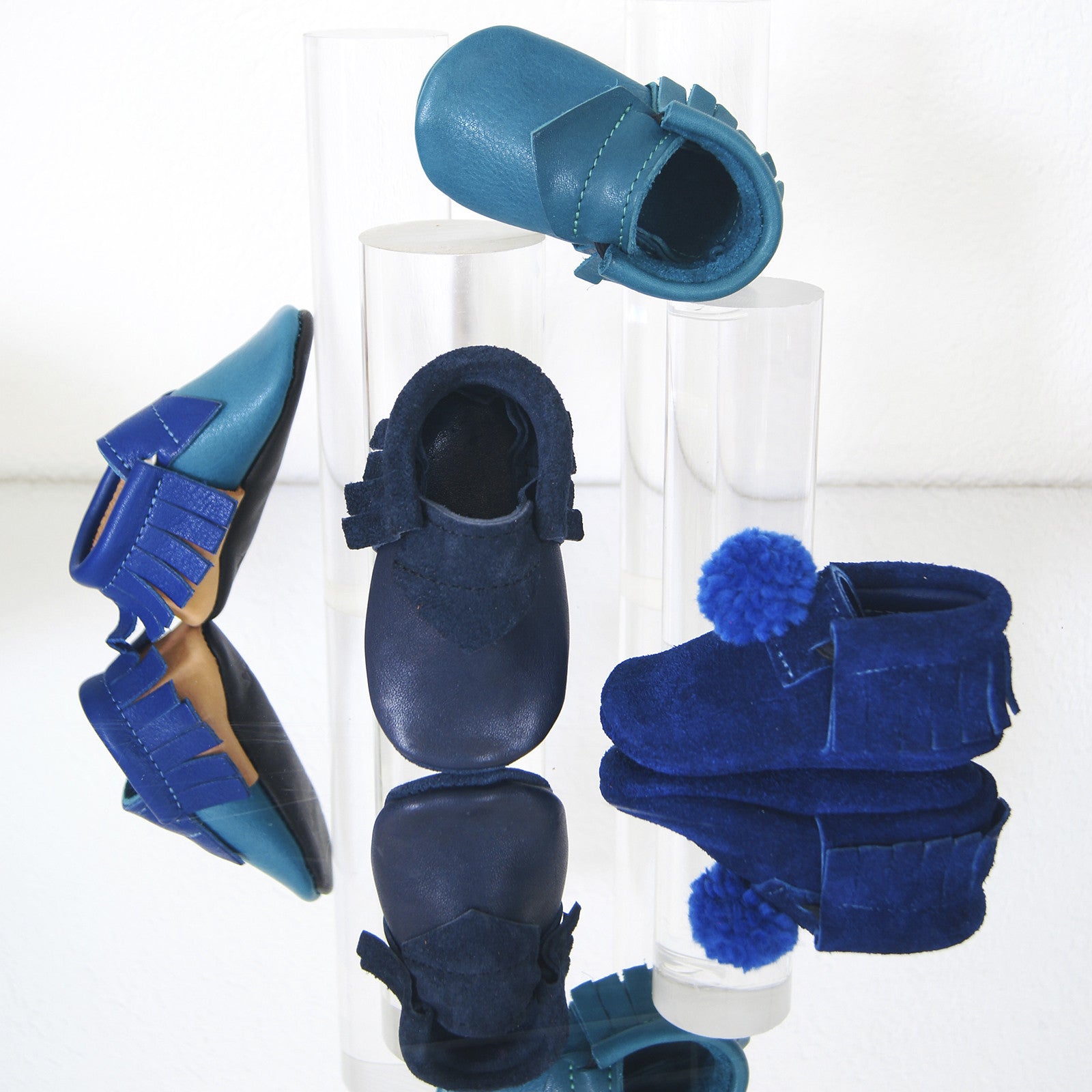 Blue Pom Blue moccasin