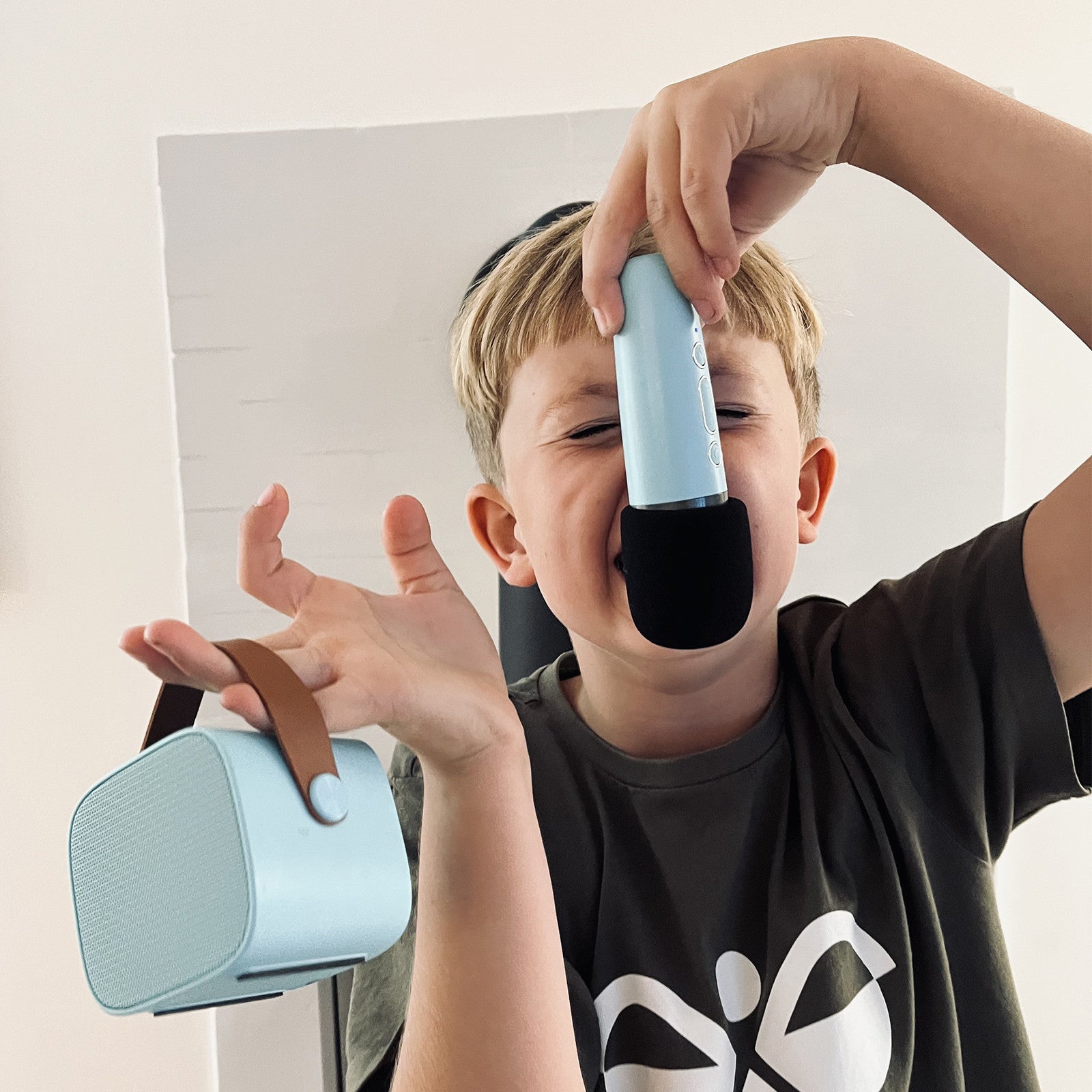 Wiederaufladbarer kabelloser Lautsprecher und Mikrofon Blue Pastel