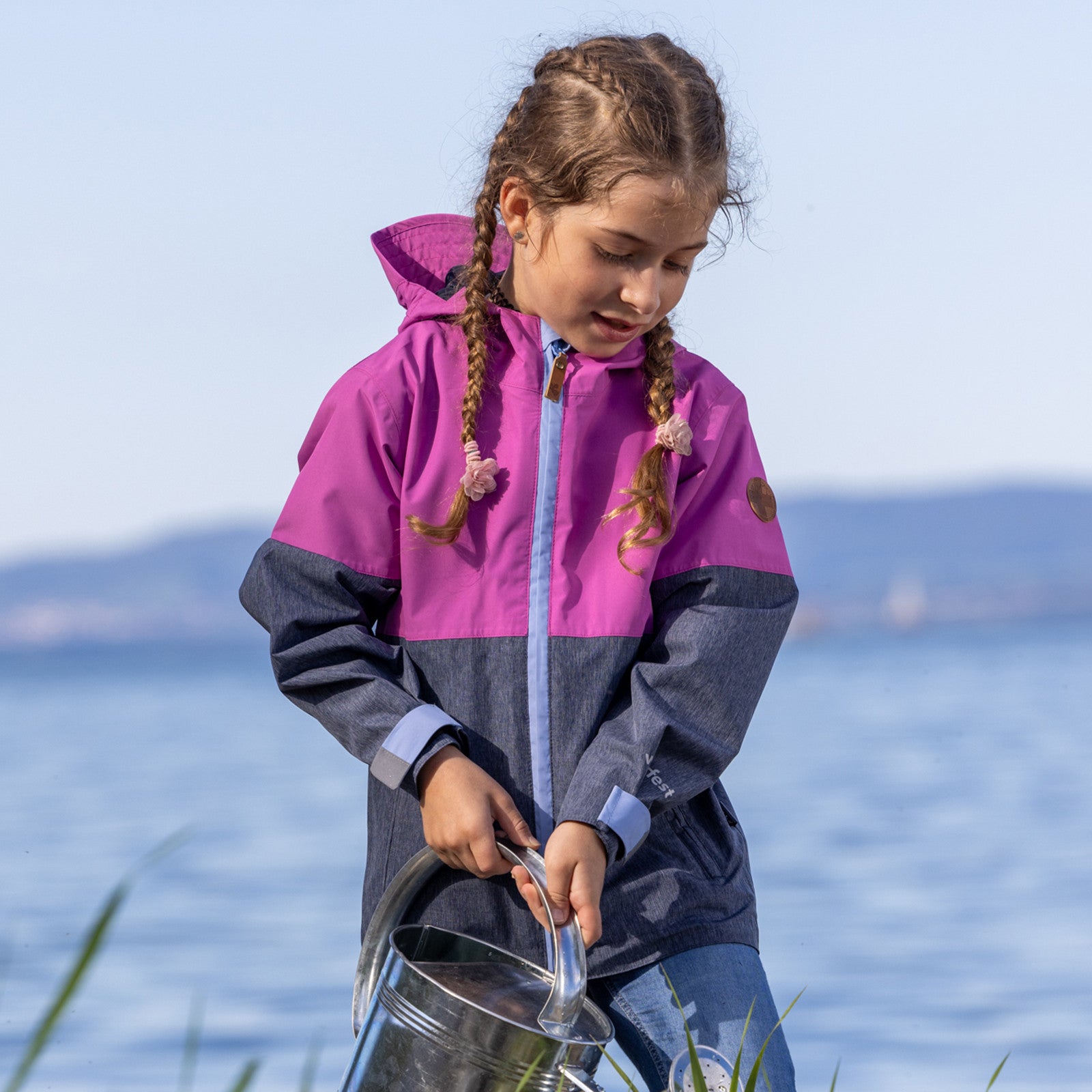 Kids Puck rain jacket radiant orchid