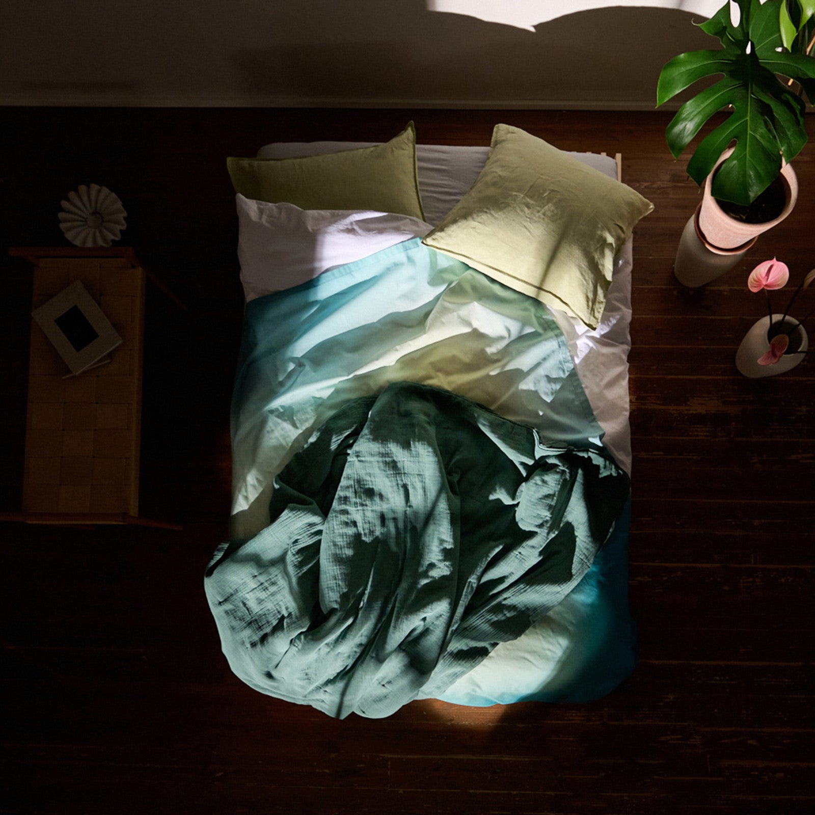 Alma top sheet petrol/endive 170x255 cm