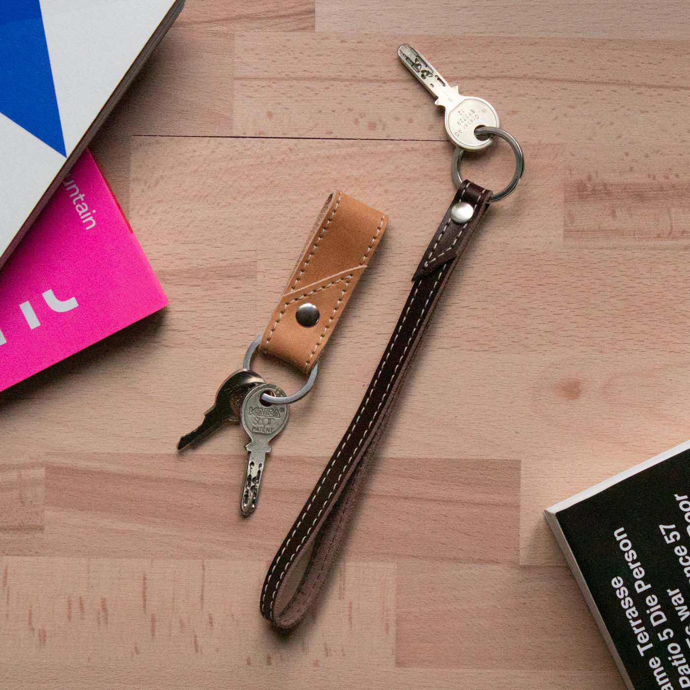 Porte-clefs en cuir Cuir court Cognac