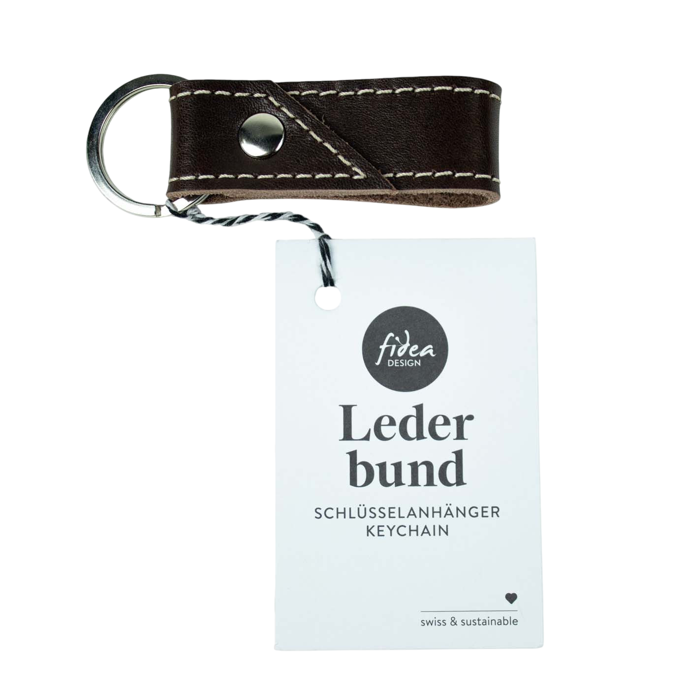 Leather key fob Leather collar short Dark brown