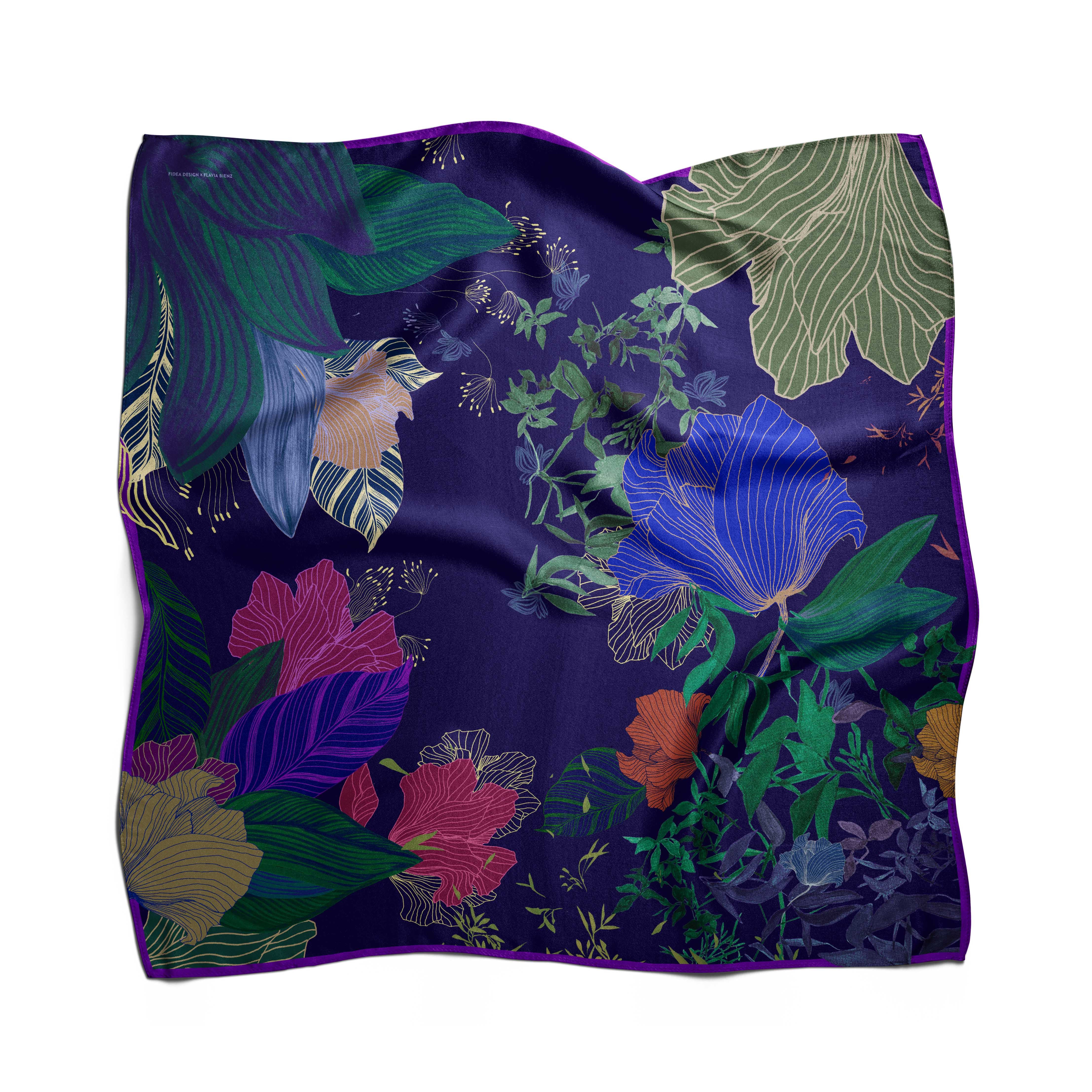 Foulard Giardino - Fiori Grandi bleu foncé