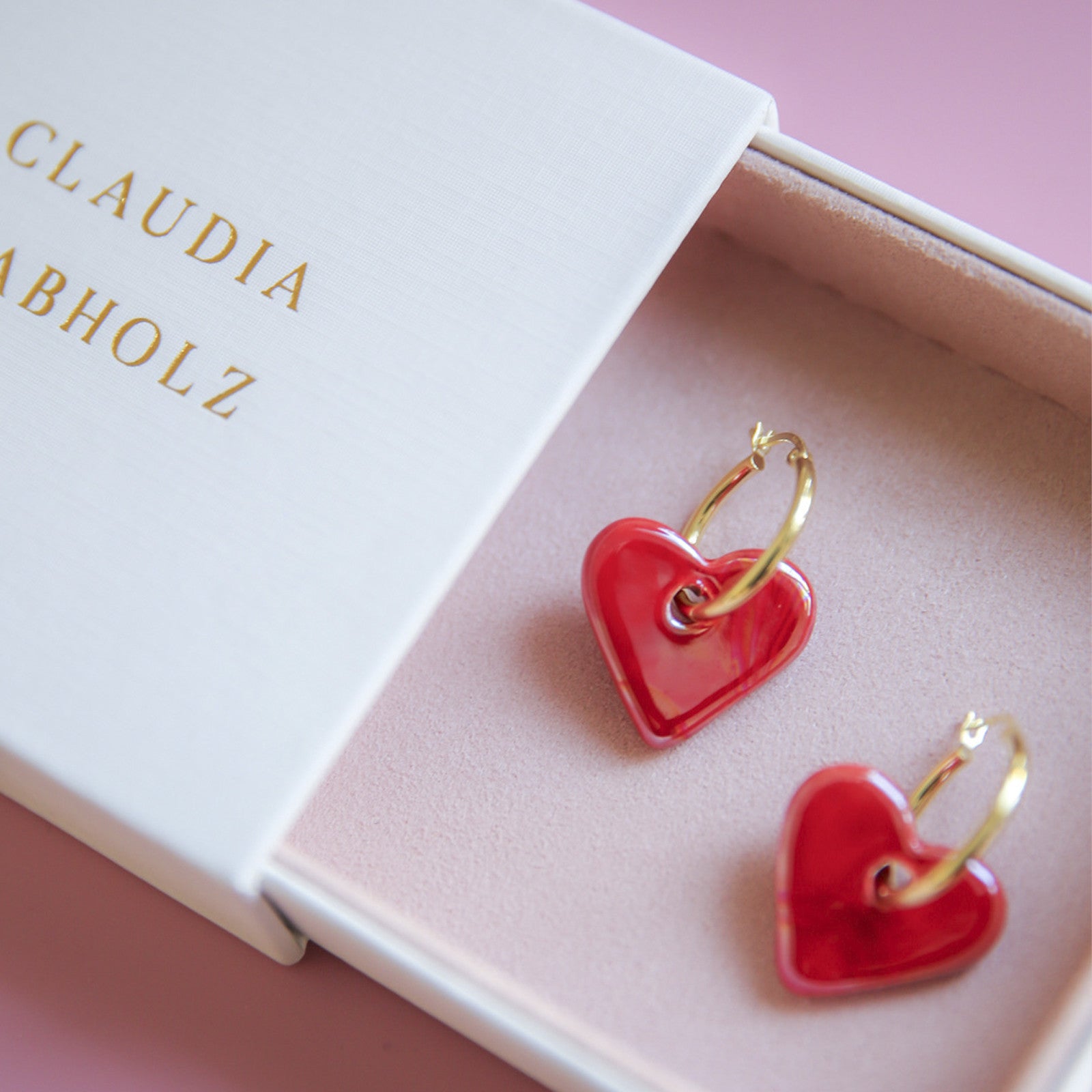 Kreolen Keramik Herz rot